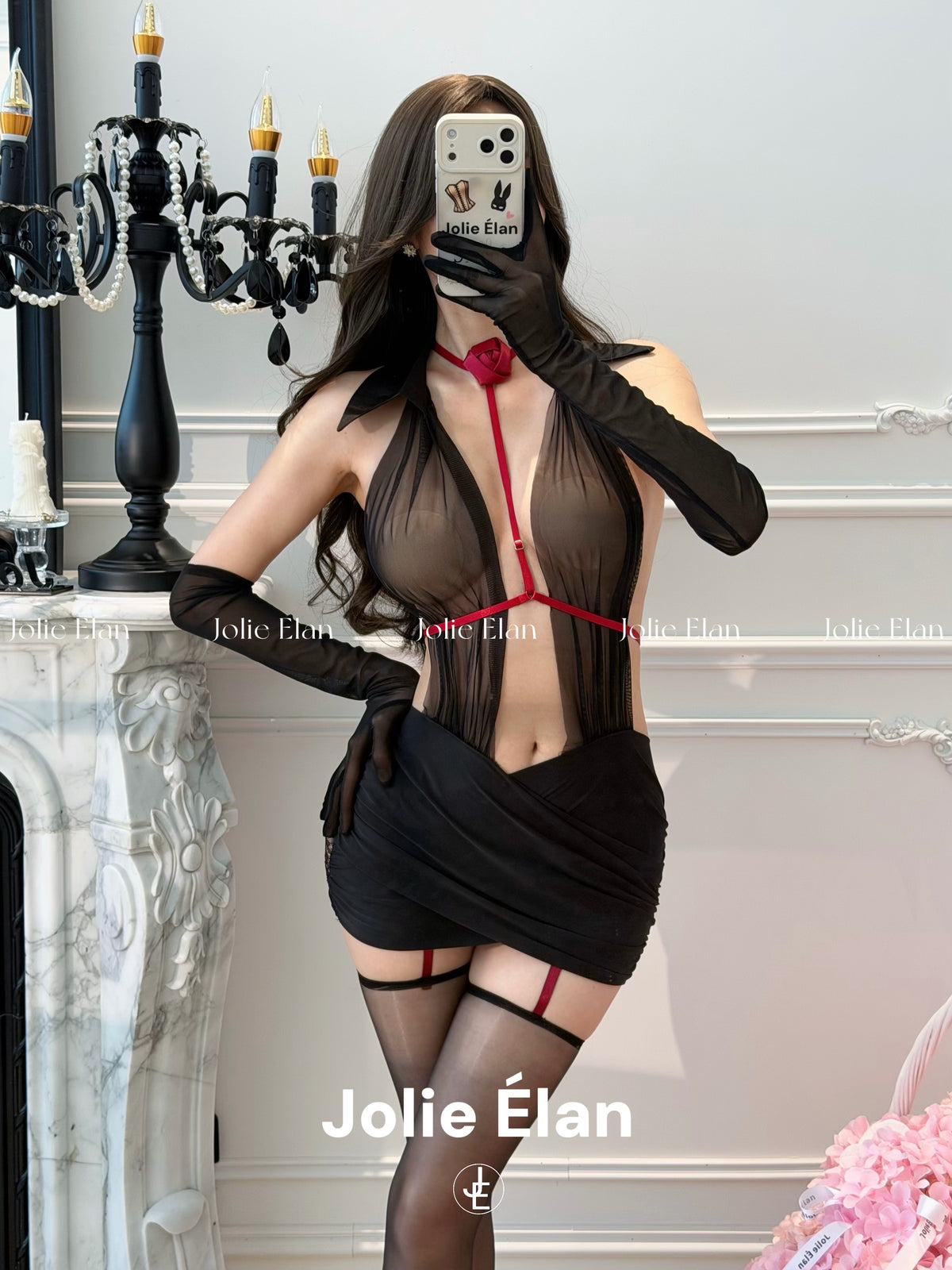 JolieElan · Rose Lover · Sexy Royal Sister Lace Mesh Perspective Premium Pendant Underwear Set