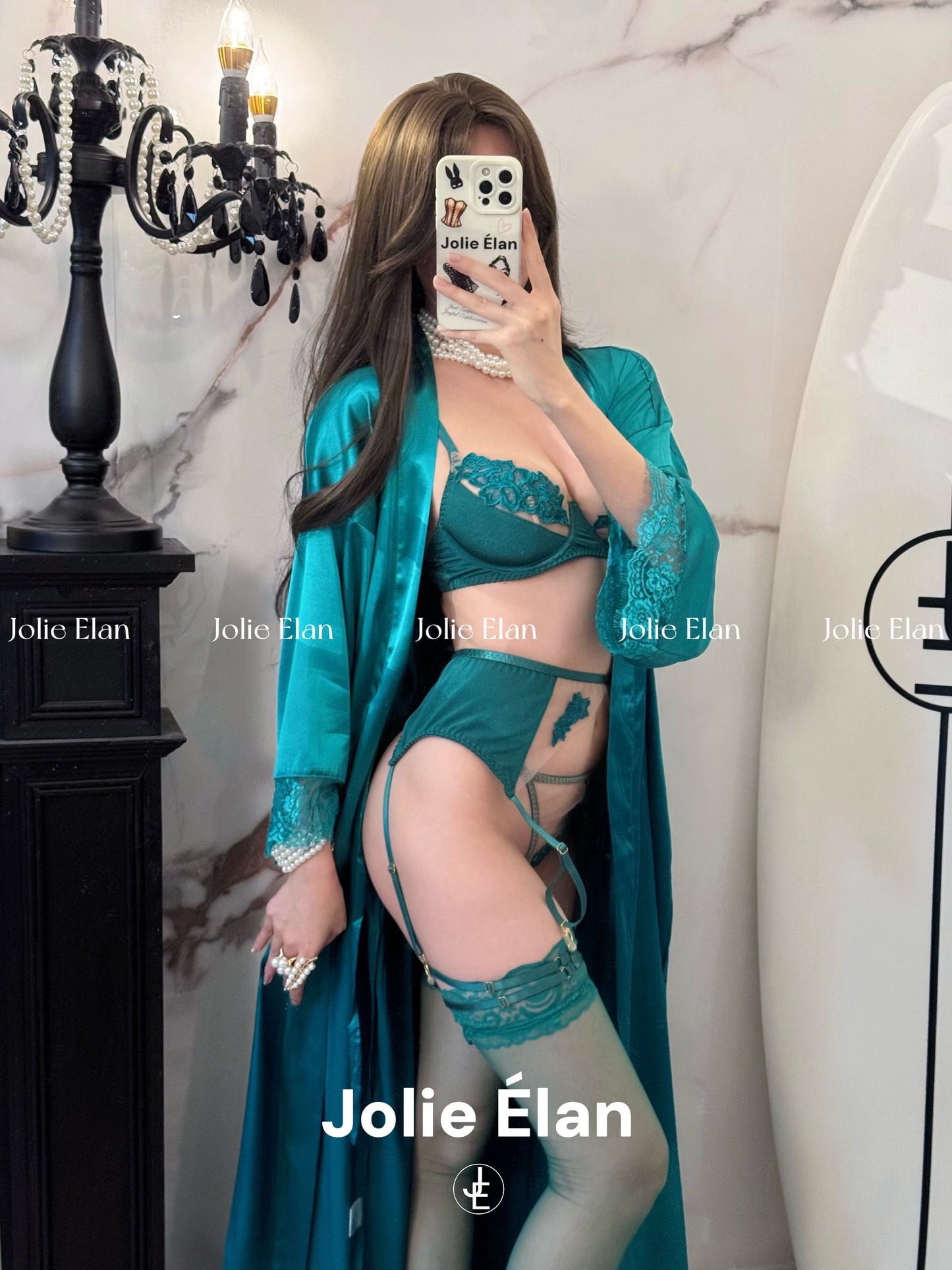 JolieElan · Eden Paradise · French Lace Mesh Embroidery Sexy Perspective Gathering Underwear Set