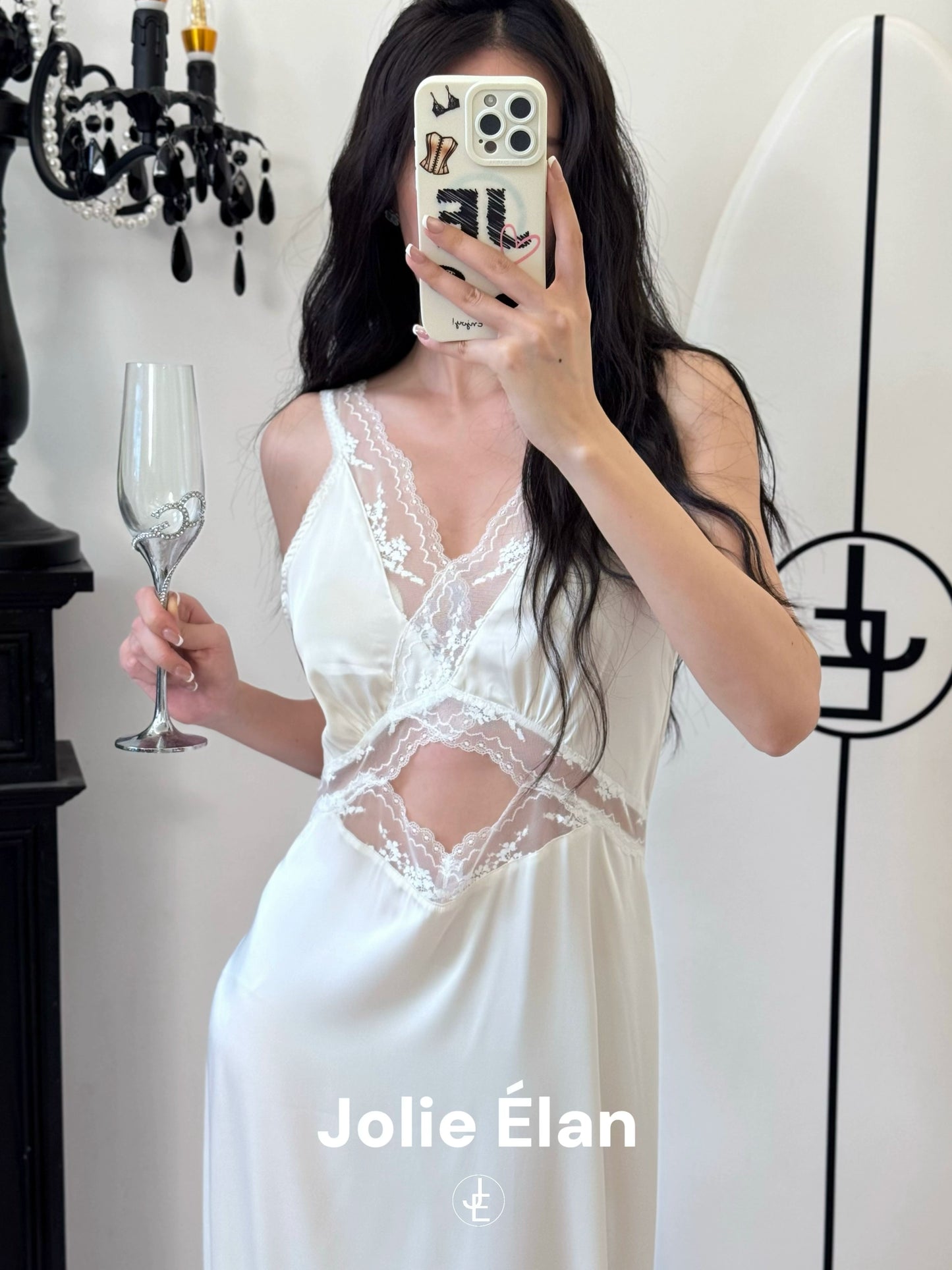 JolieElan · Paris upstart · French lace suspender sexy vacation nightdress old money long dress pajamas