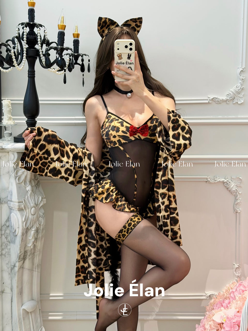 JolieElan · Sweet Leopard Strike · Sexy Leopard Print Mesh Perspective Cosplay One-piece Lingerie Set