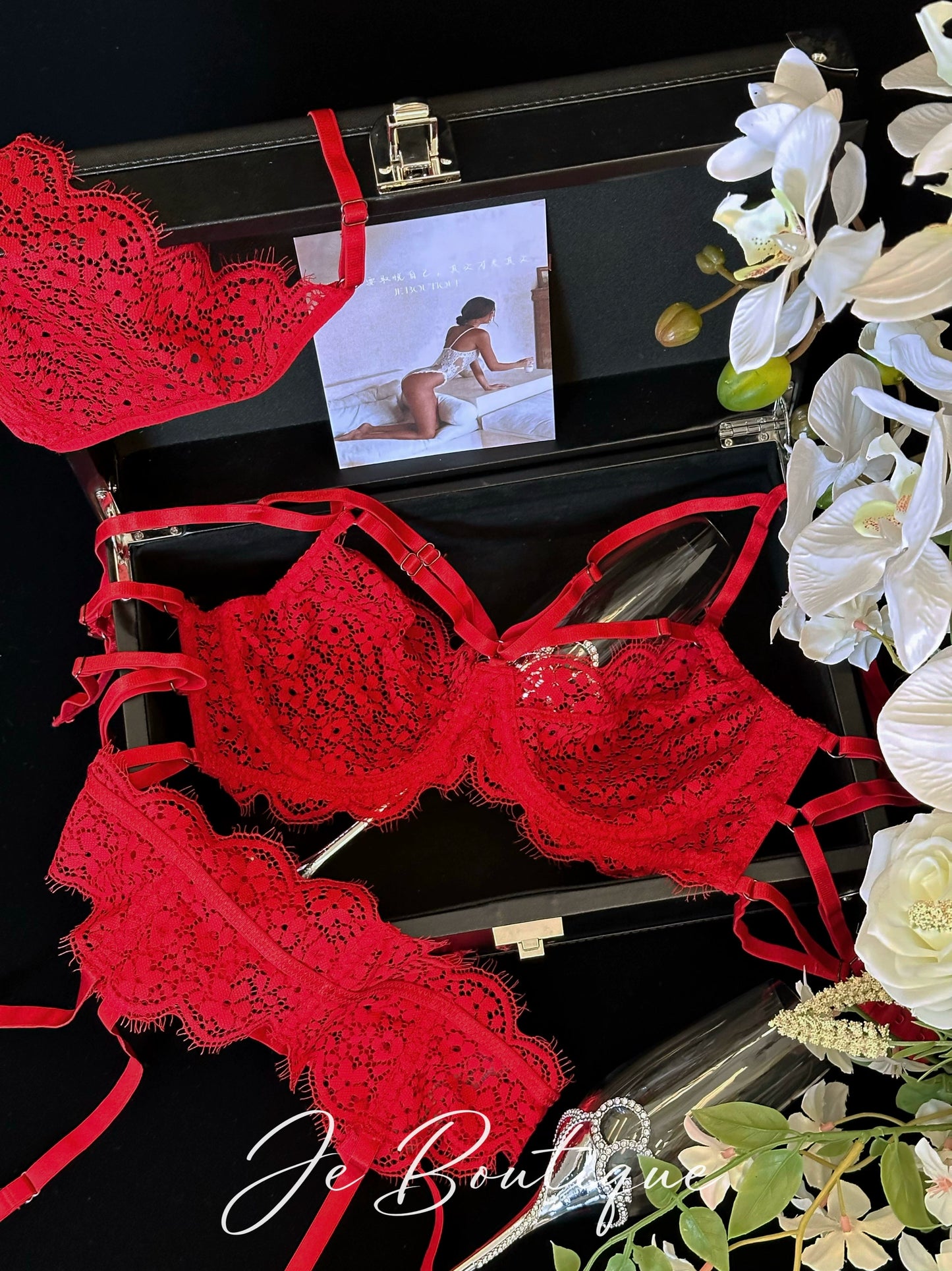 JolieElan · Deadly Woman · Natal Year Red Strap Gathering Lace Sexy Lingerie Set
