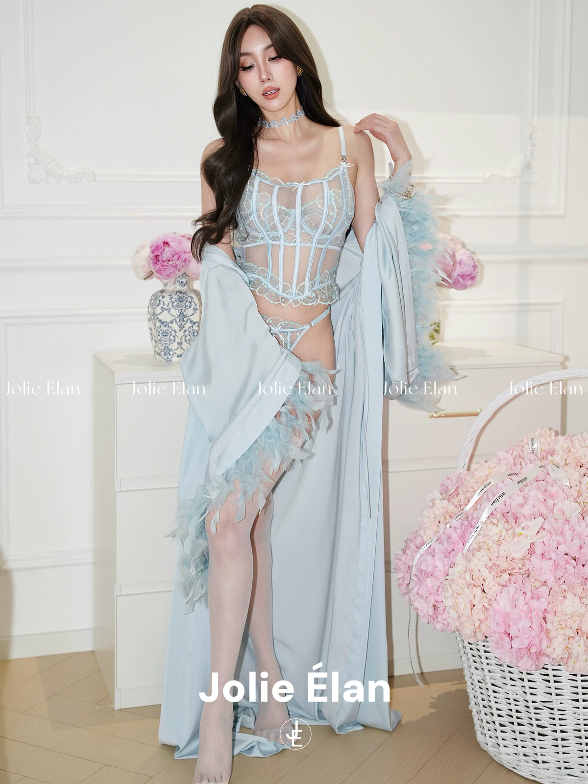 JolieElan Santorini French Light Luxury Embroidery Sexy Lace Perspective Premium Underwear Set