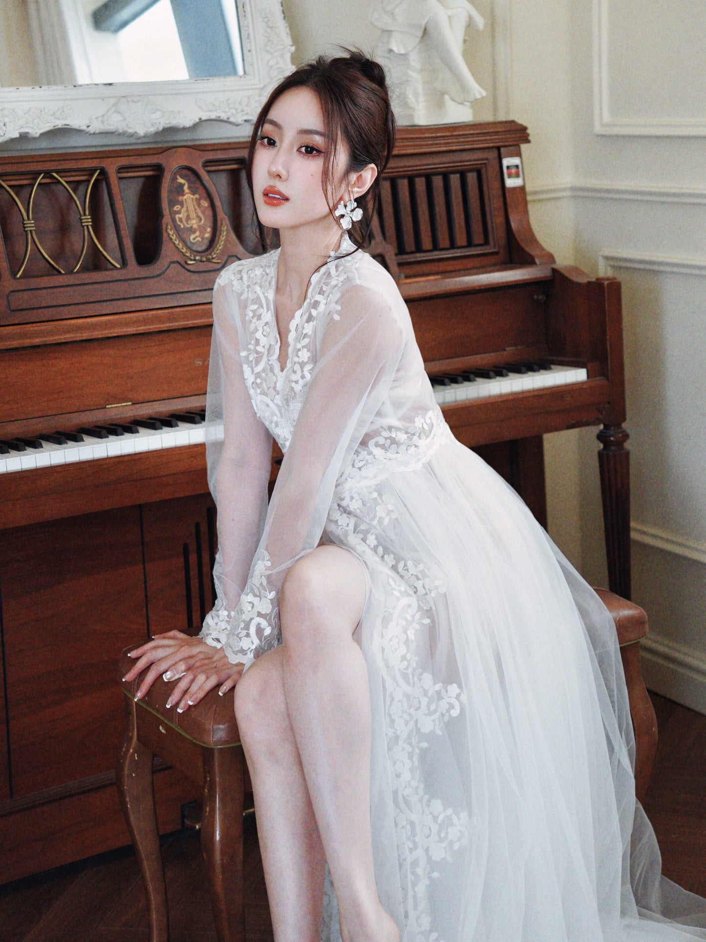 JolieElan · White Moonlight · Morning Robe Bride French Wedding Dress Embroidery Holiday Lace Sexy Underwear Set