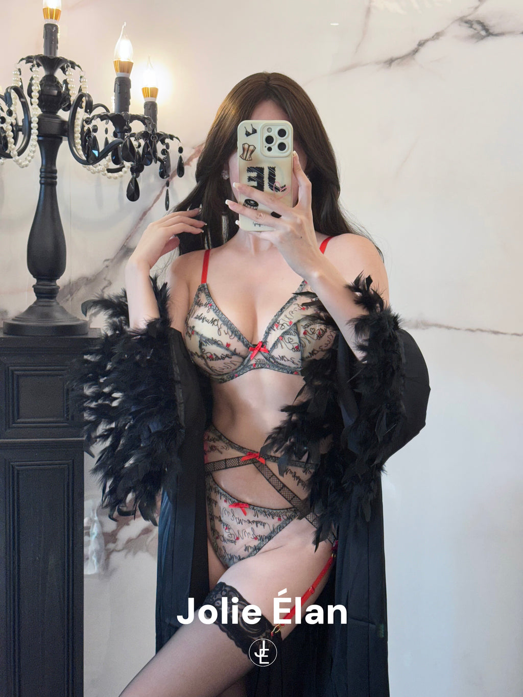 JolieElan · Love Letter · Sexy Mesh Embroidery Lace Perspective Letter French Pure Desire Underwear Set