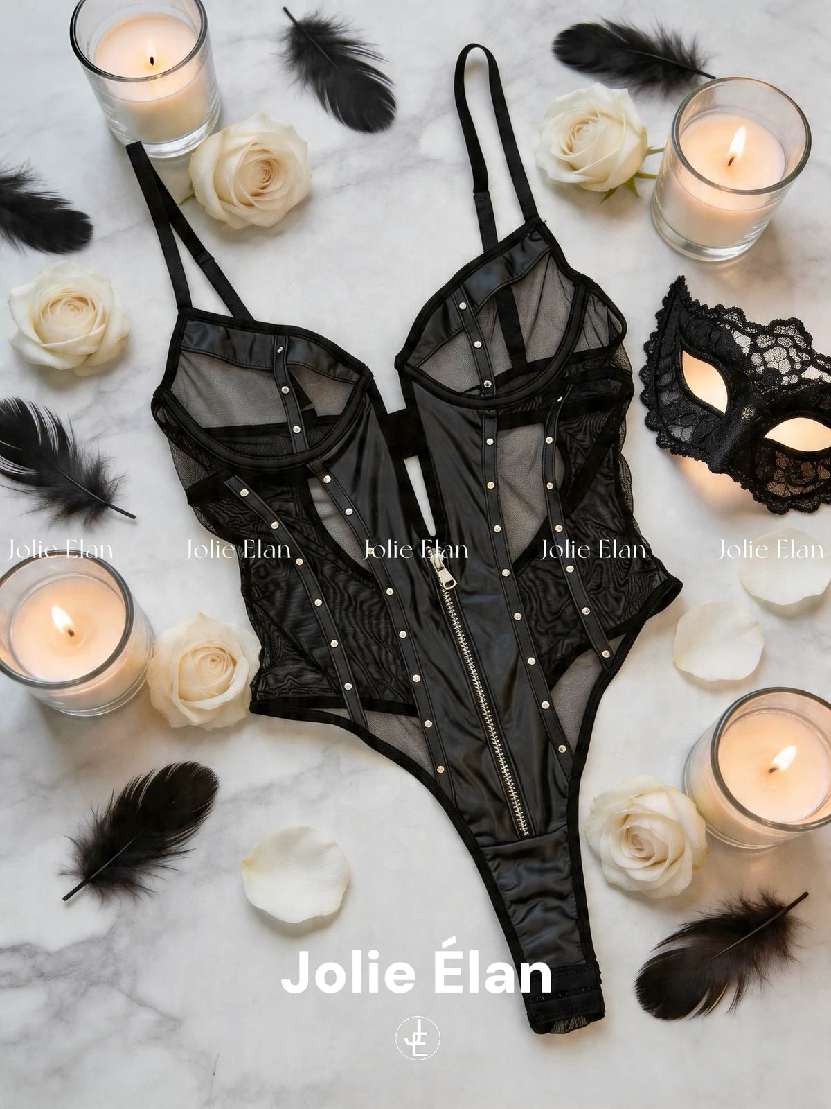 JolieElan · Nocturnal Animal · Sexy Royal Sister Deep V Perspective Spice Girl PU Leather Premium One-piece Lingerie Set