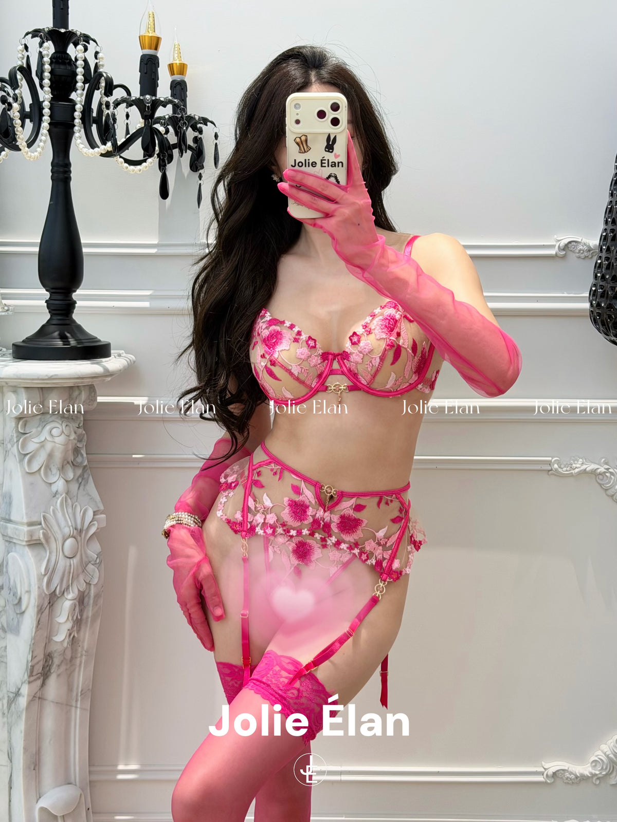 JolieElan · delicate and charming · French sexy heavy industry lace embroidery perspective high-end underwear set