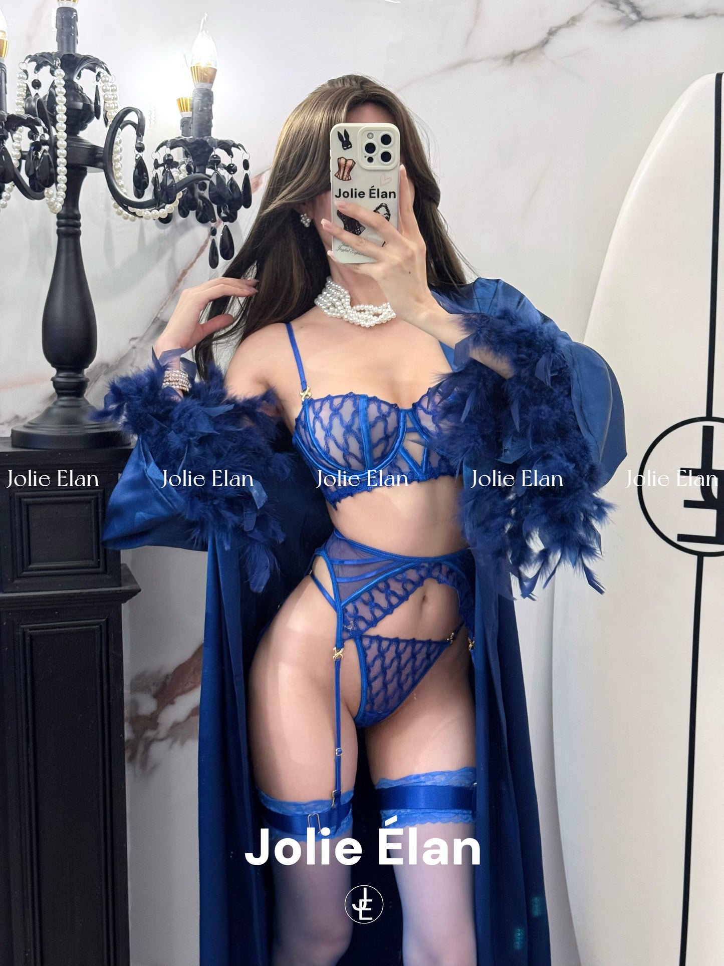 JolieElan · Deep Sea Enchantress · Sexy Mesh Splicing Lace Perspective Premium French Underwear Set