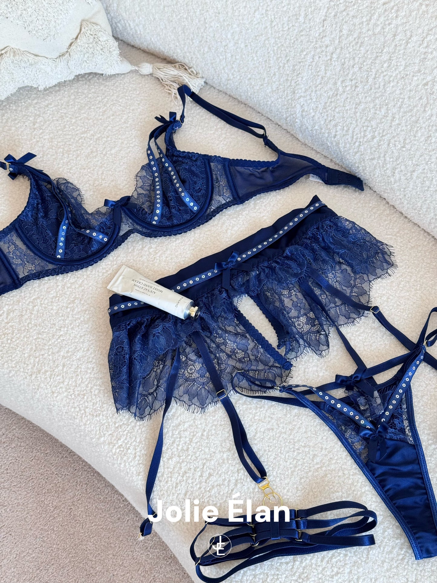 JolieElan · Addicted · Sexy mesh stitching lace perspective premium French underwear set