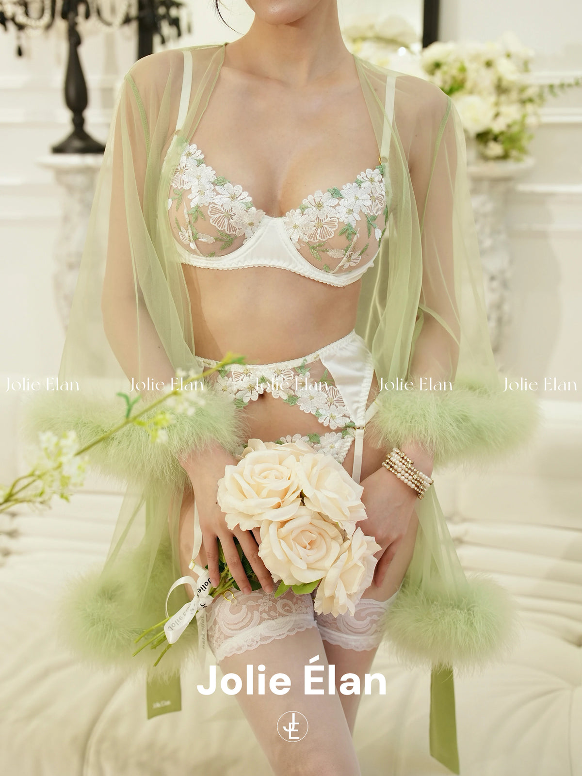 JolieElan · Budding · French Sexy Heavy Industry Lace Embroidery Pure Desire Premium Underwear Set