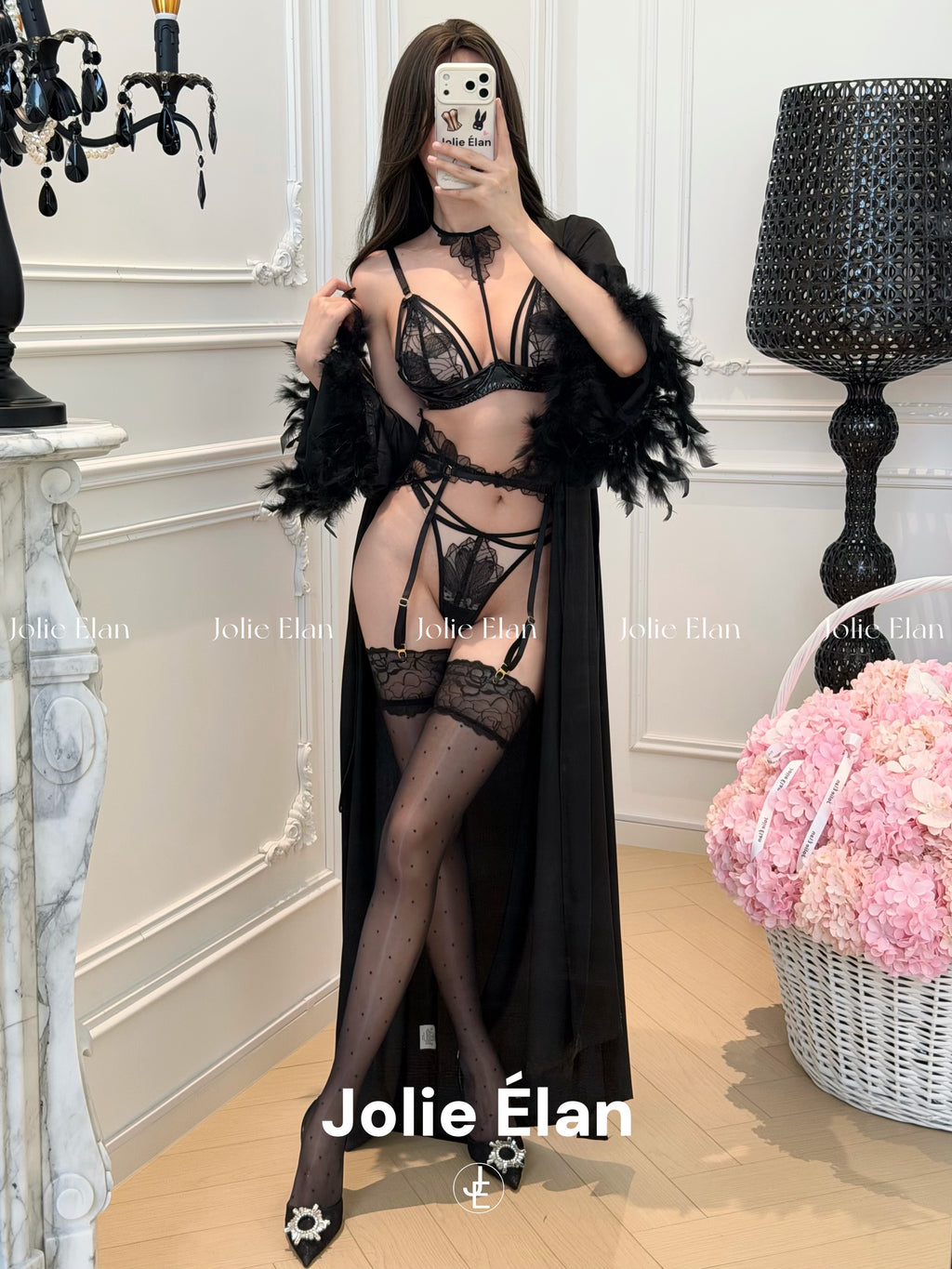 JolieElan · Personal Premeditation · AP French Royal Sister Sexy Lace Embroidered Leather Perspective Underwear Set