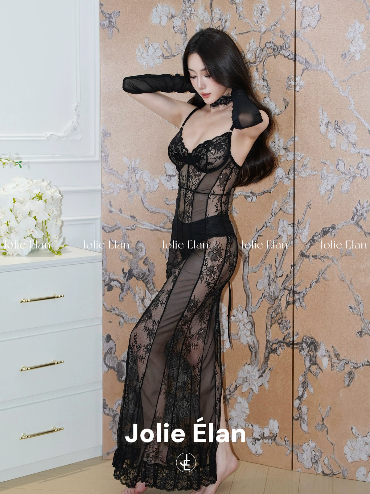 JolieElan · secretly fascinated · sexy royal sister light luxury lace perspective strap fishtail nightdress underwear cover