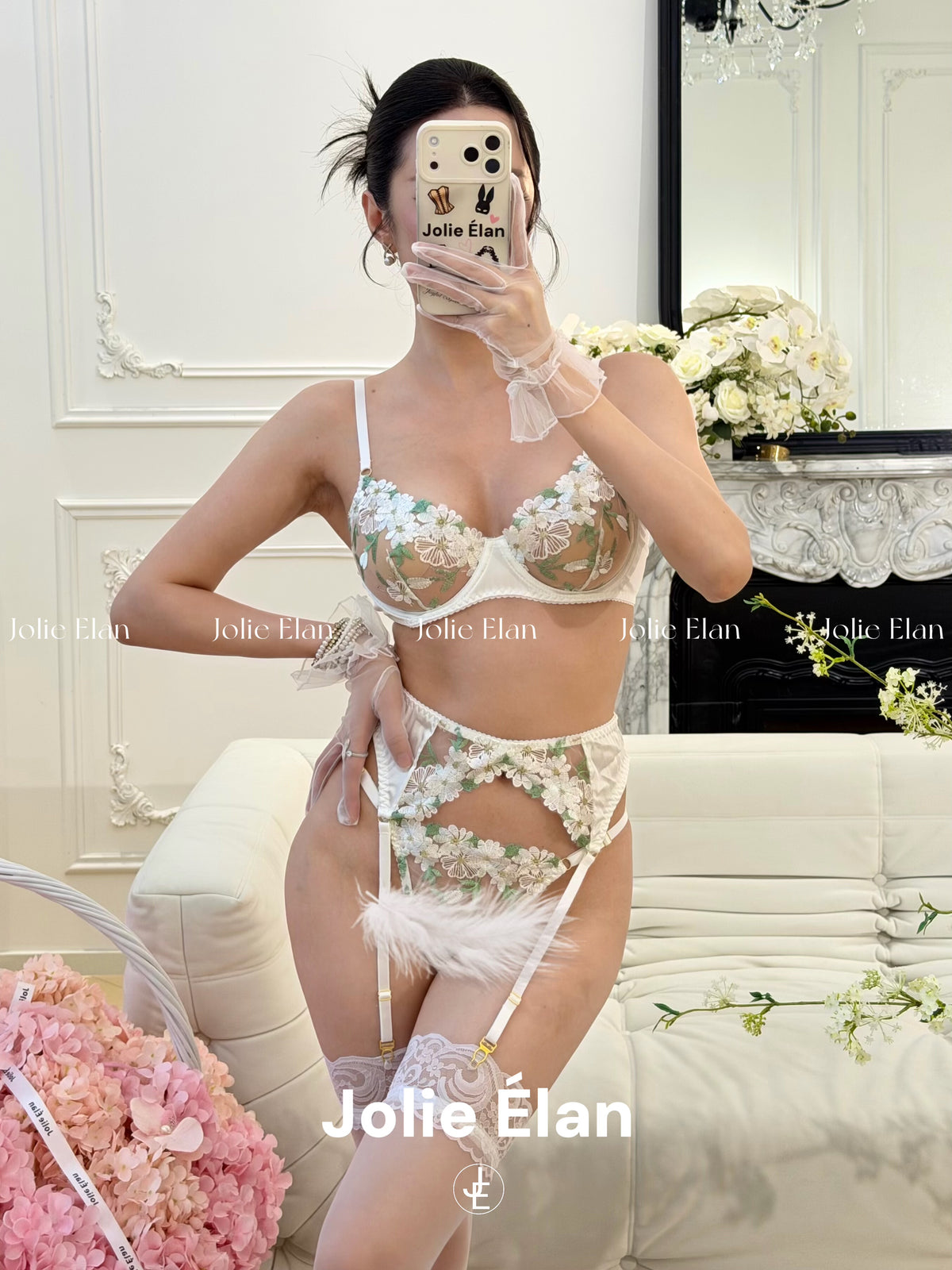 JolieElan · Budding · French Sexy Heavy Industry Lace Embroidery Pure Desire Premium Underwear Set