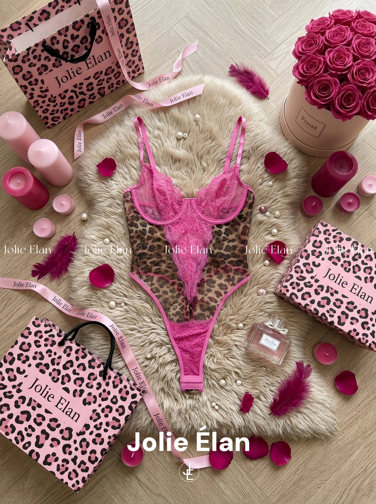 JolieElan · Peachy Gossip · Sexy Royal Sister Pink Leopard Print Lace Perspective Spice Girl onesie suit