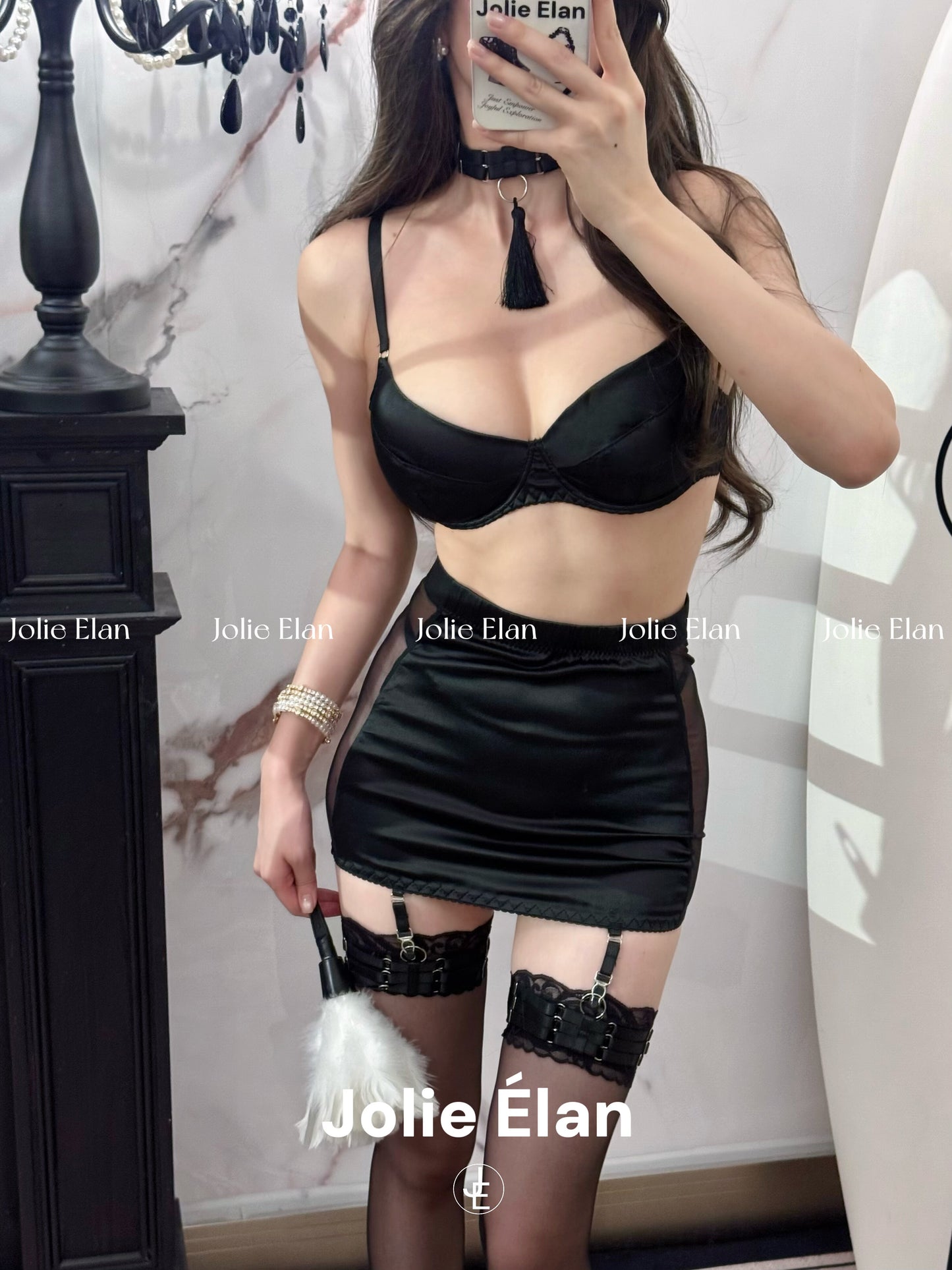 JolieElan · Sopranos daughter · Sexy mesh French tassel hip wrap perspective gathering underwear set