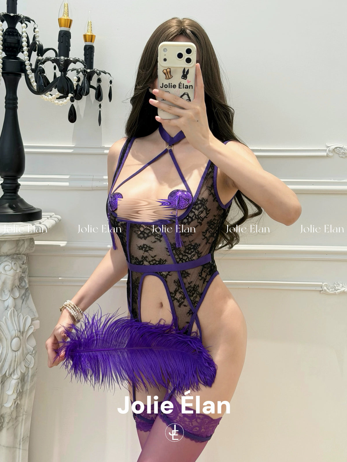 JolieElan · Addiction · Welfare Purple Royal Sister Sexy Spice Girl Lace Hollow No-Take Underwear Set