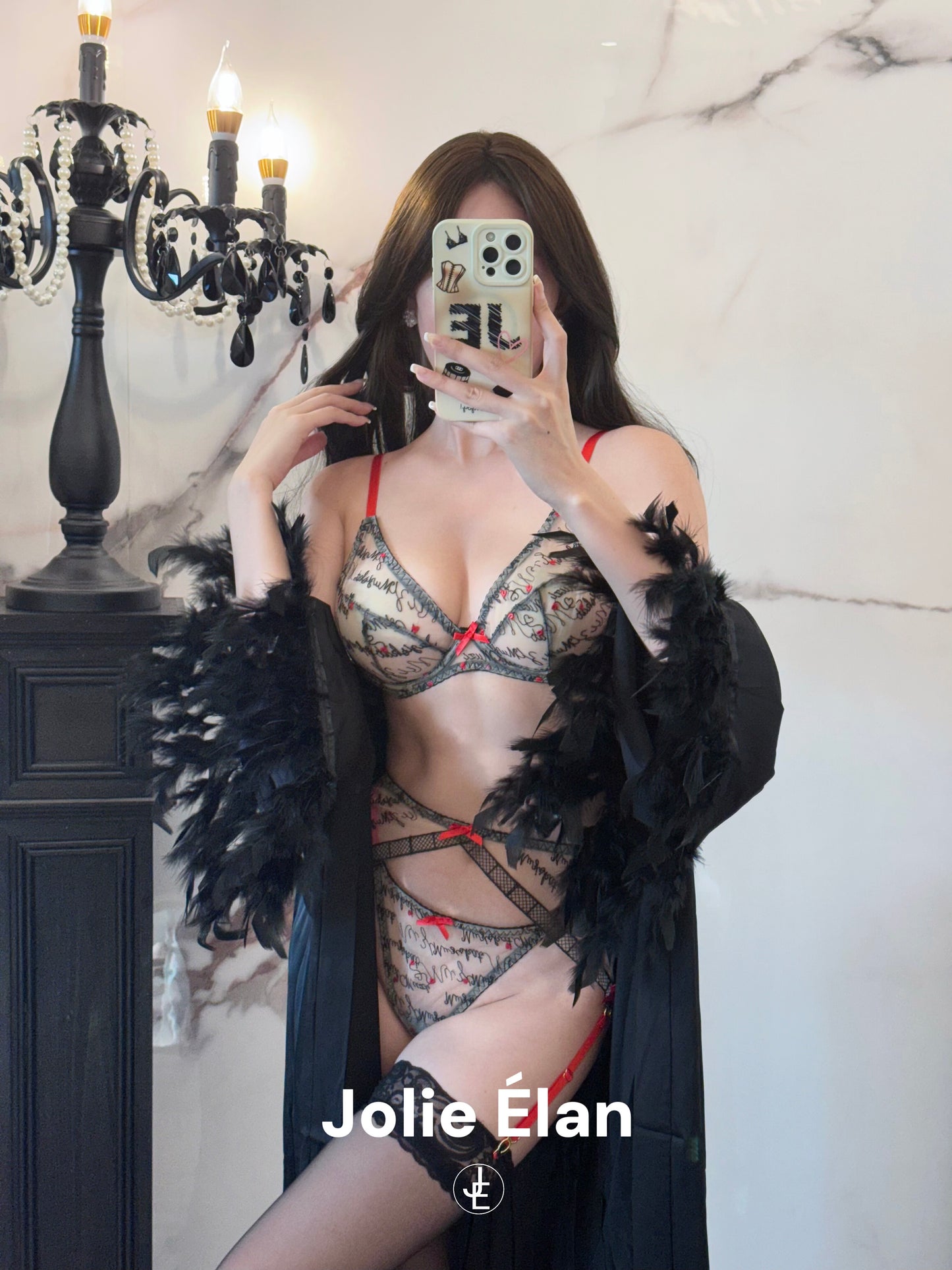 JolieElan · Love Letter · Sexy Mesh Embroidery Lace Perspective Letter French Pure Desire Underwear Set