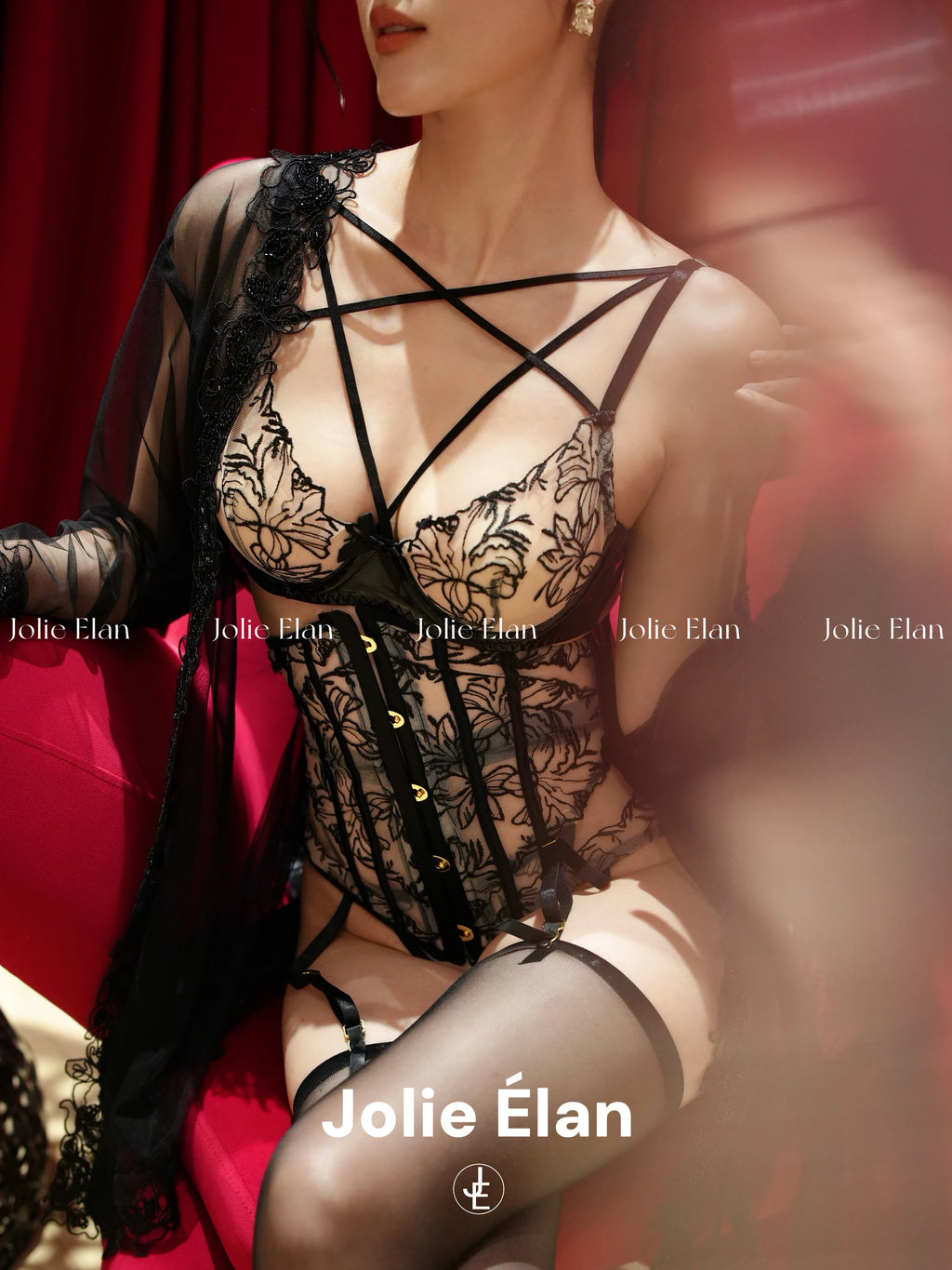 JolieElan · Charming villain · Sexy royal sister PU lace cross perspective dating premium lingerie set