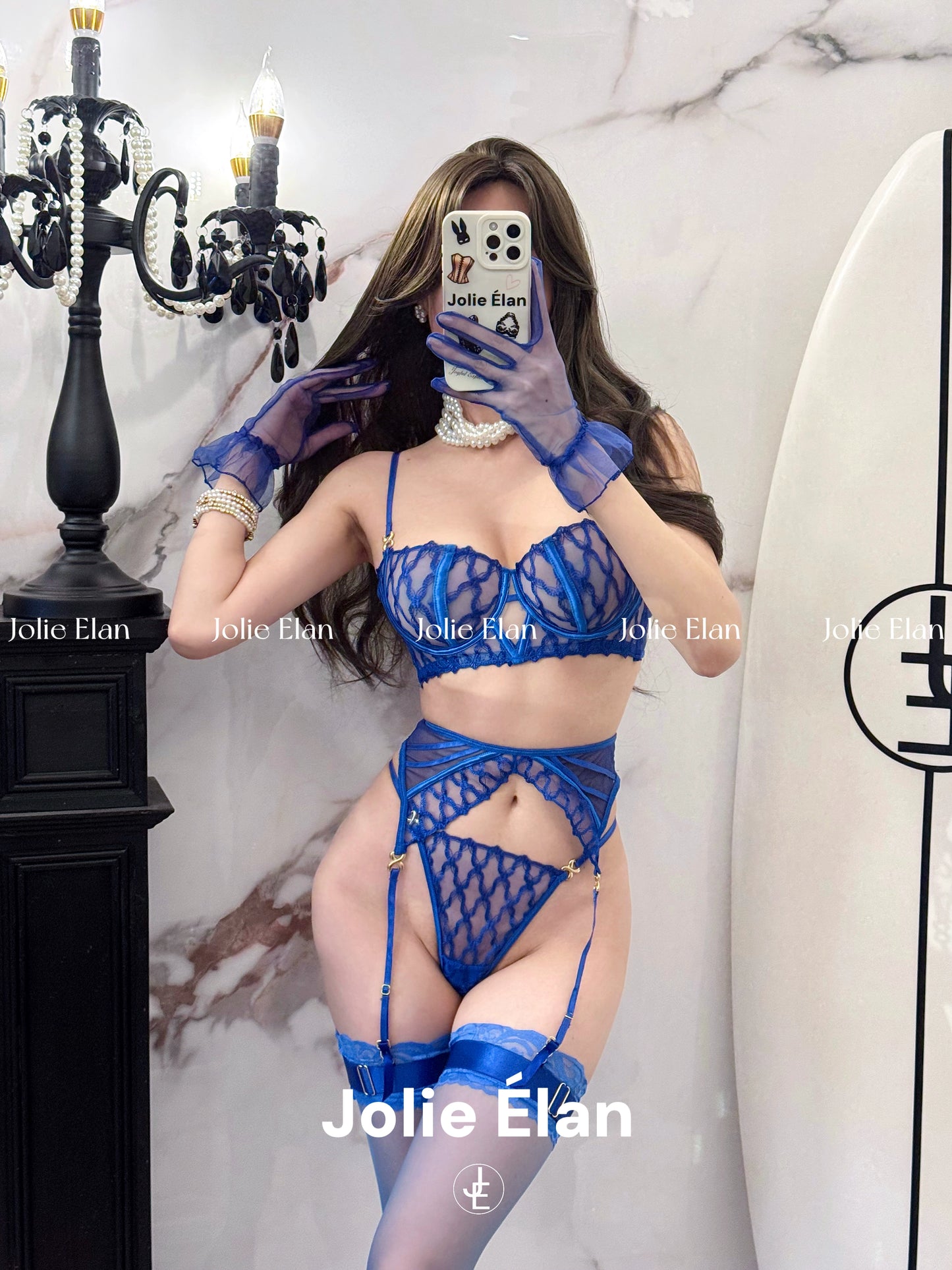 JolieElan · Deep Sea Enchantress · Sexy Mesh Splicing Lace Perspective Premium French Underwear Set