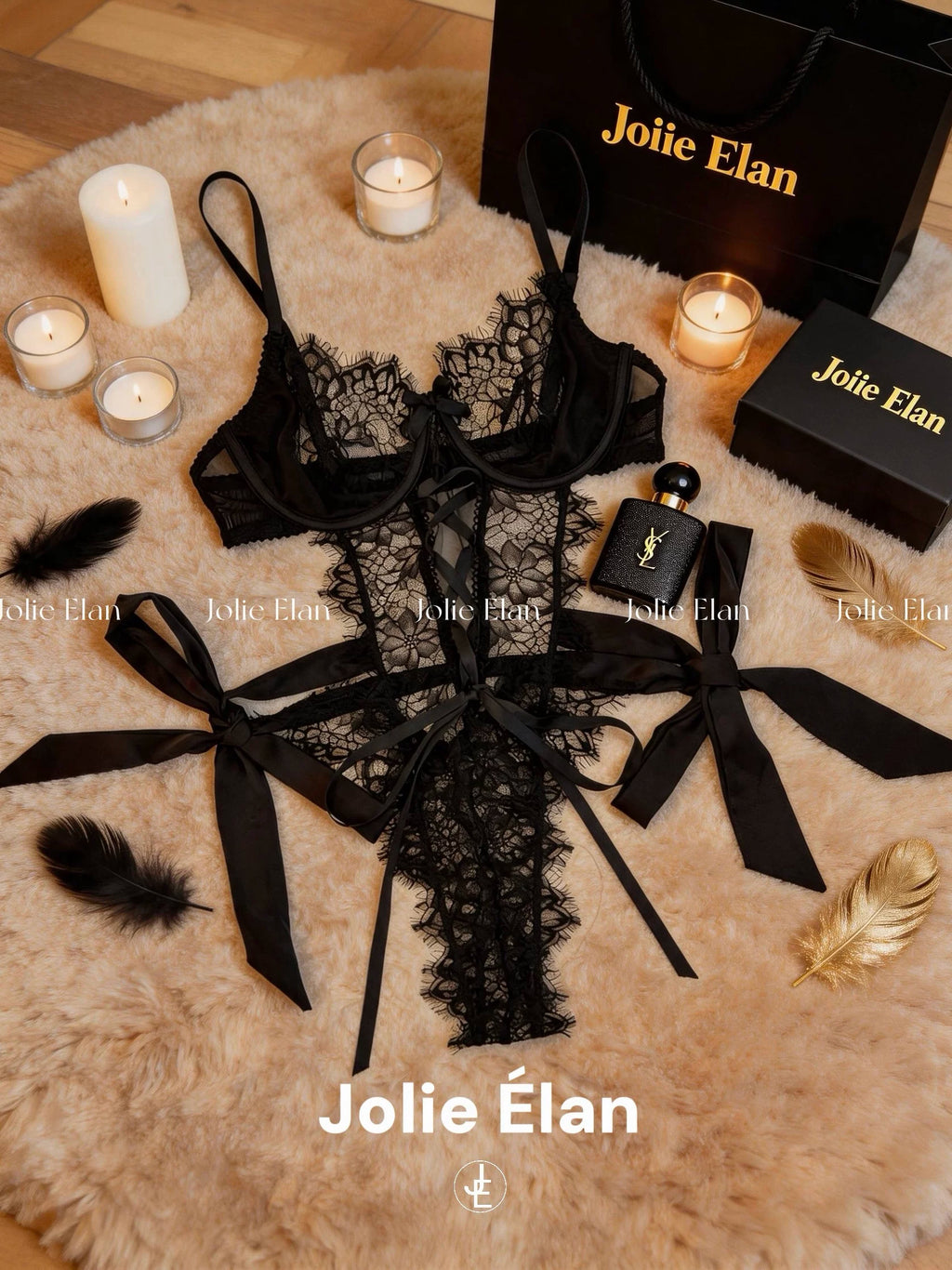 JolieElan · Lingering Game · Sexy Lace Strap Perspective Premium French One-piece Lingerie Set