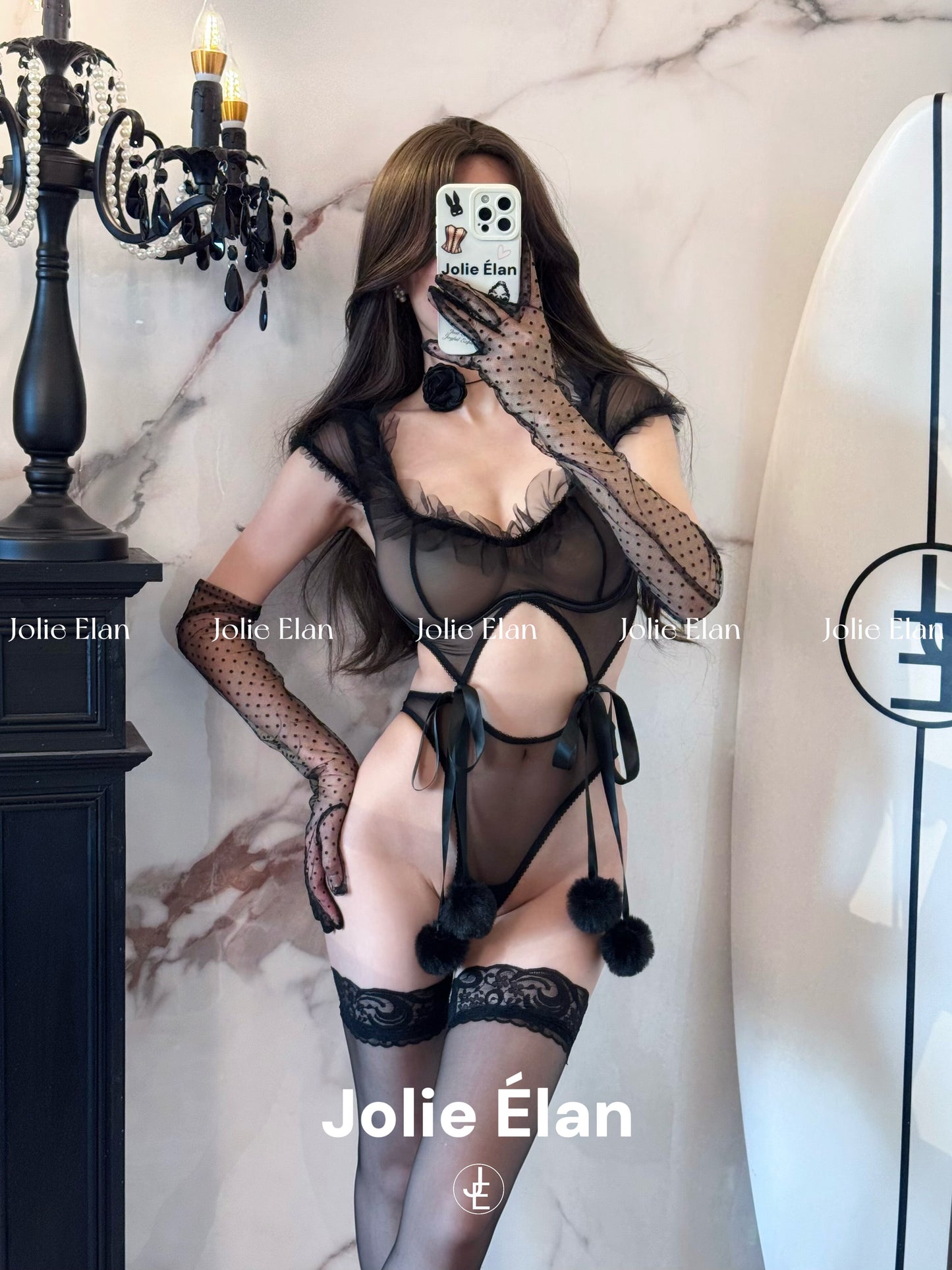 JolieElan · Rebel Game · Sexy Mesh Perspective Hollow Role Playing One-piece Lingerie Set