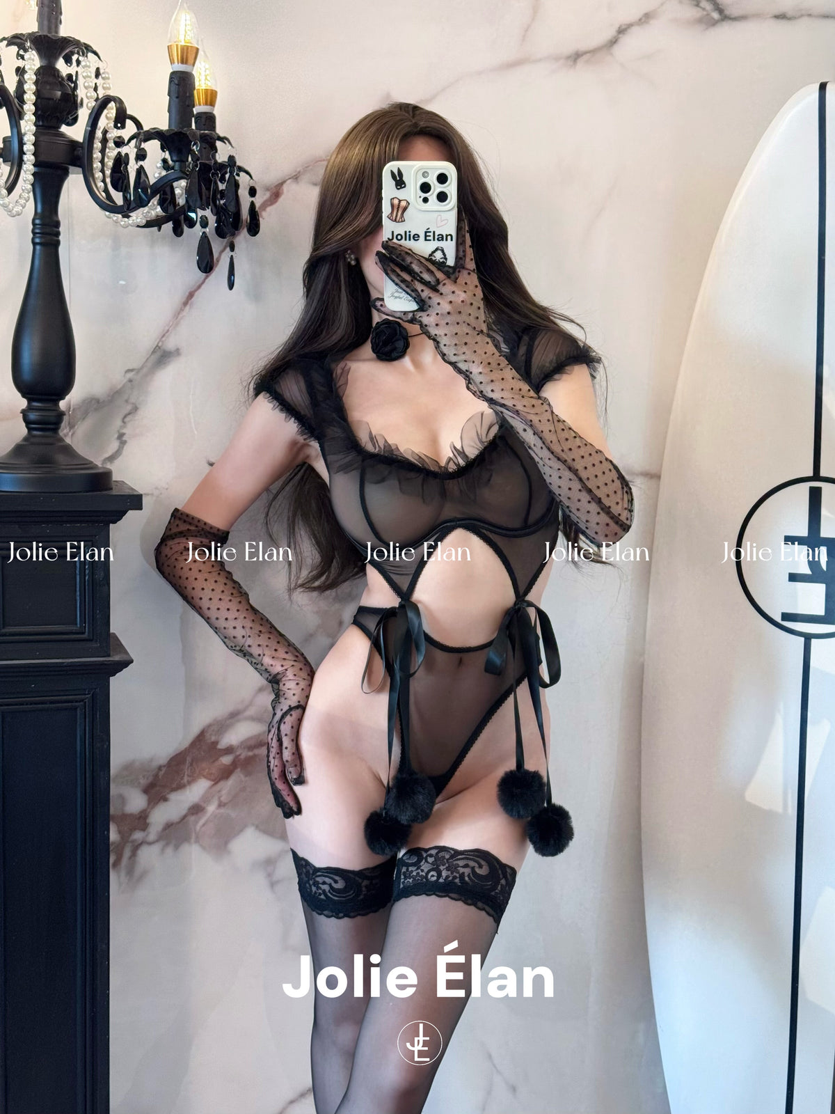 JolieElan · Rebel Game · Sexy Mesh Perspective Hollow Role Playing One-piece Lingerie Set