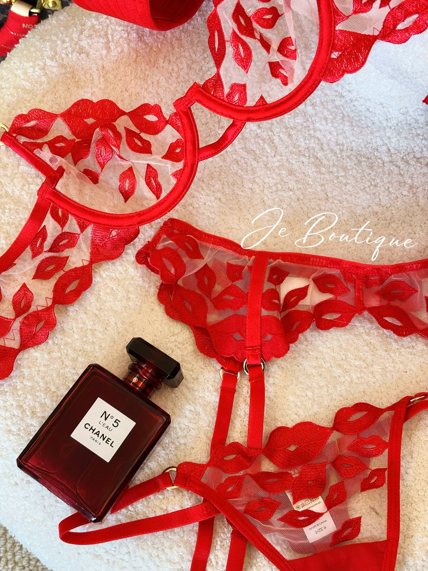 JolieElan · Indulgence · Valentine's Day Red Lace Embroidered Natal Year Sexy Lingerie Set