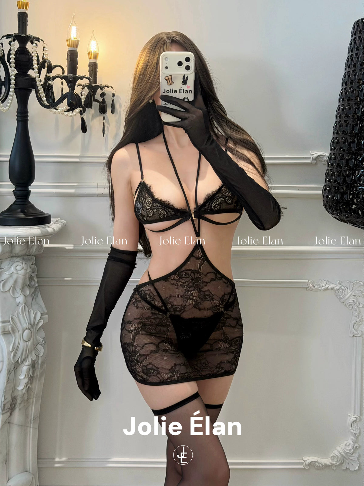 JolieElan · About to come out · Sexy imperial sister lace neck see-through temptation hip-wrapped underwear set
