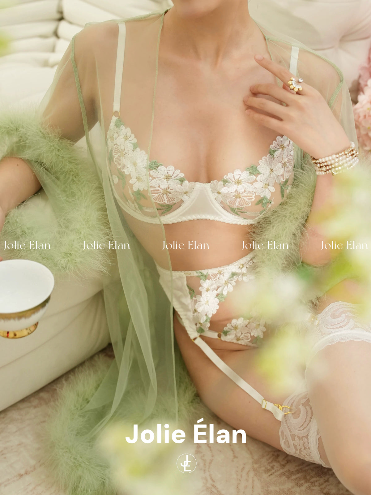 JolieElan · Budding · French Sexy Heavy Industry Lace Embroidery Pure Desire Premium Underwear Set