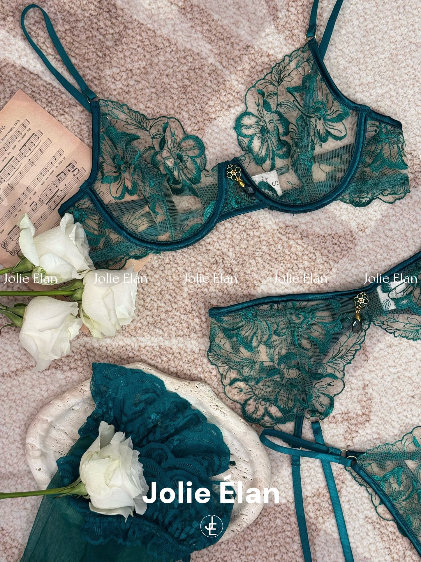 JolieElan · Wizard of Oz · French lace mesh embroidery sexy perspective gathering underwear set