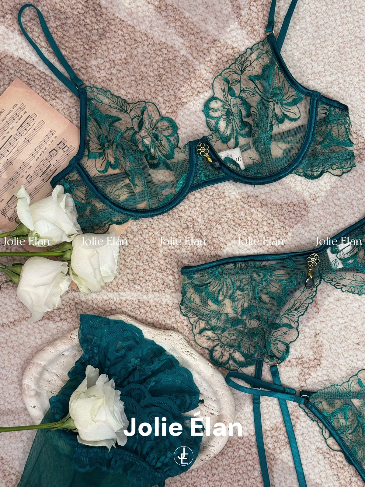 JolieElan · Wizard of Oz · French lace mesh embroidery sexy perspective gathering underwear set