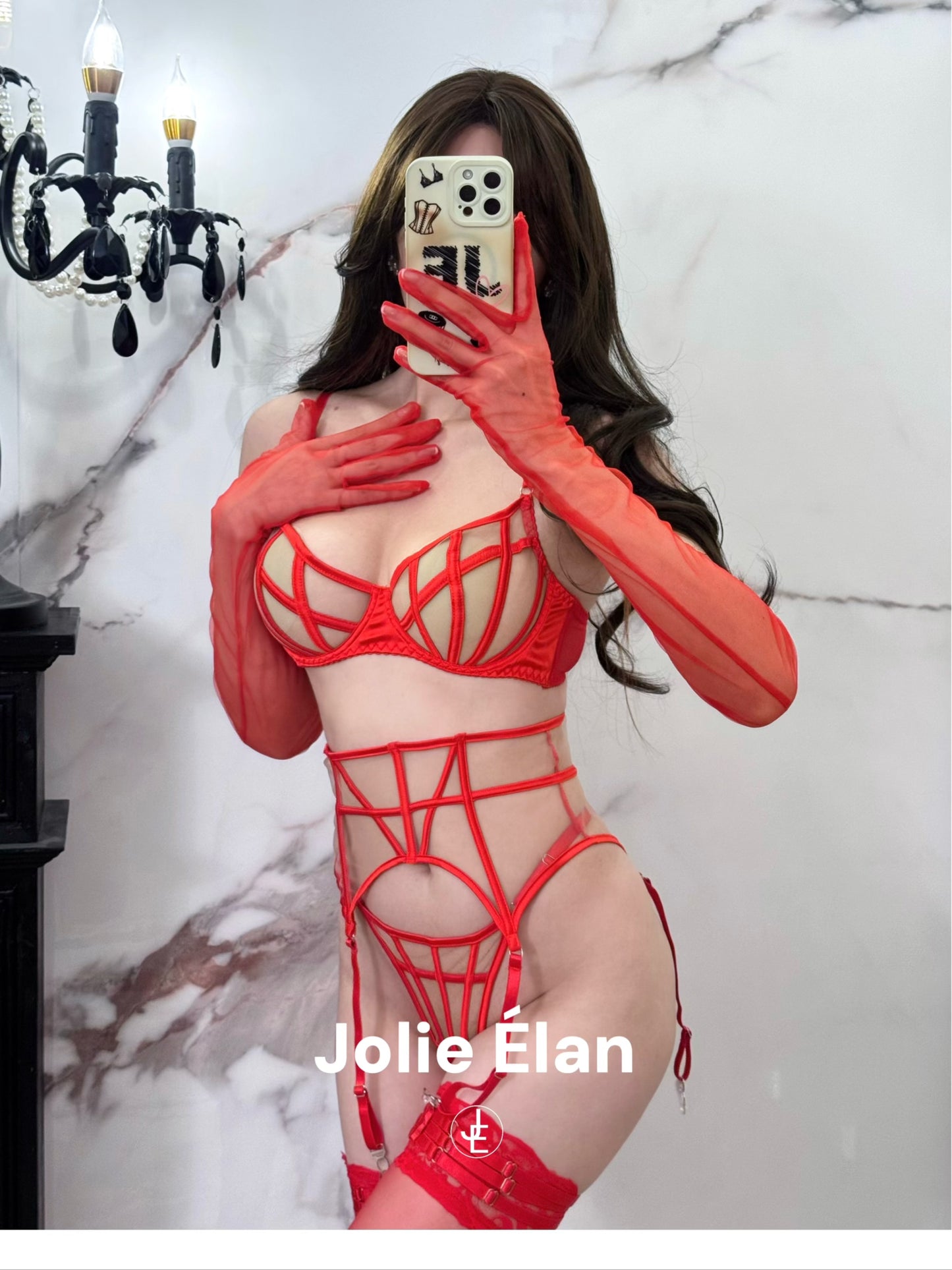 JolieElan · Cold City · Sexy Fishbone Mesh Perspective Premium French Underwear Set