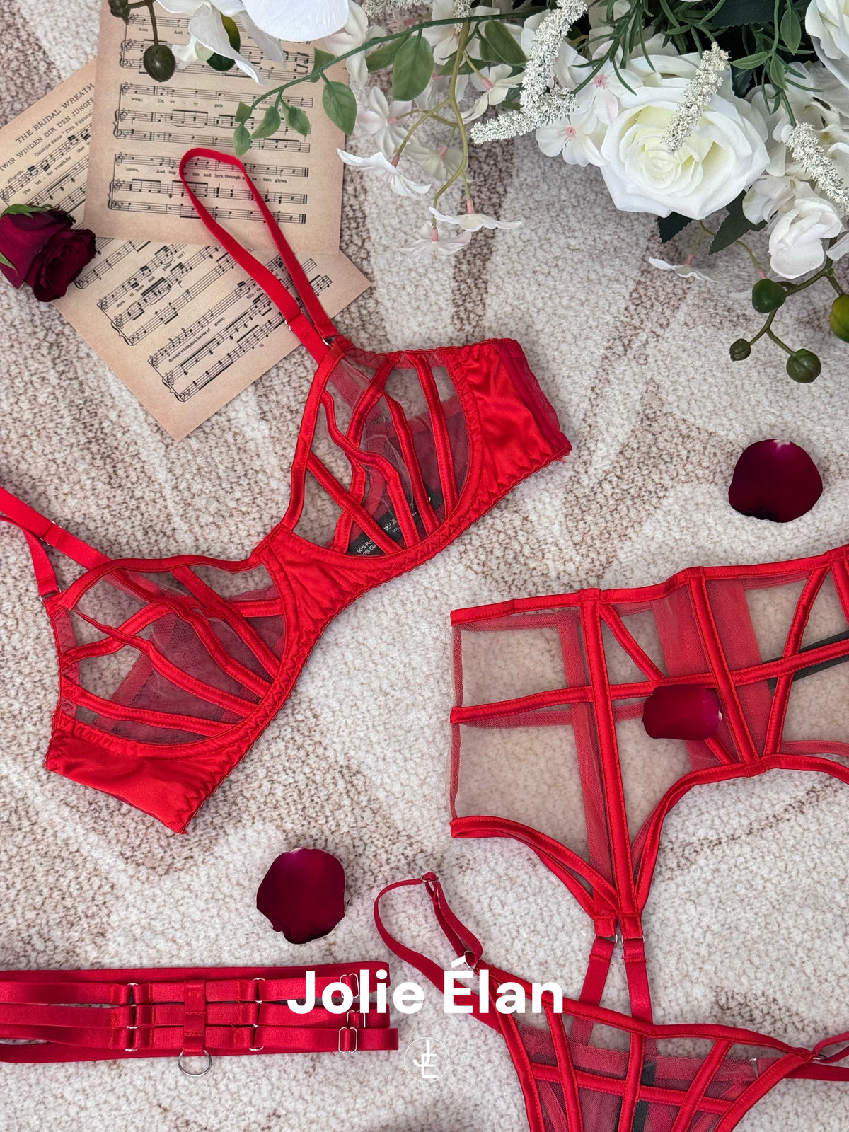 JolieElan · Cold City · Sexy Fishbone Mesh Perspective Premium French Underwear Set