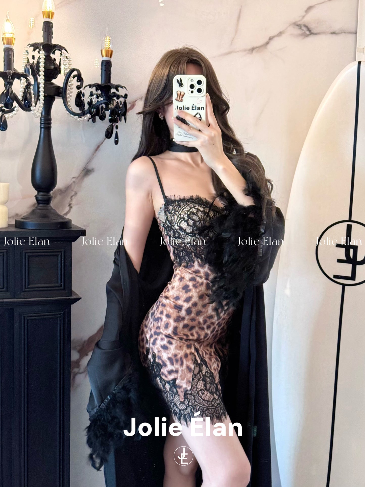 JolieElan · Miss Leopard Leopard · French Lace Leopard print stitching sexy suspender nightdress underwear set