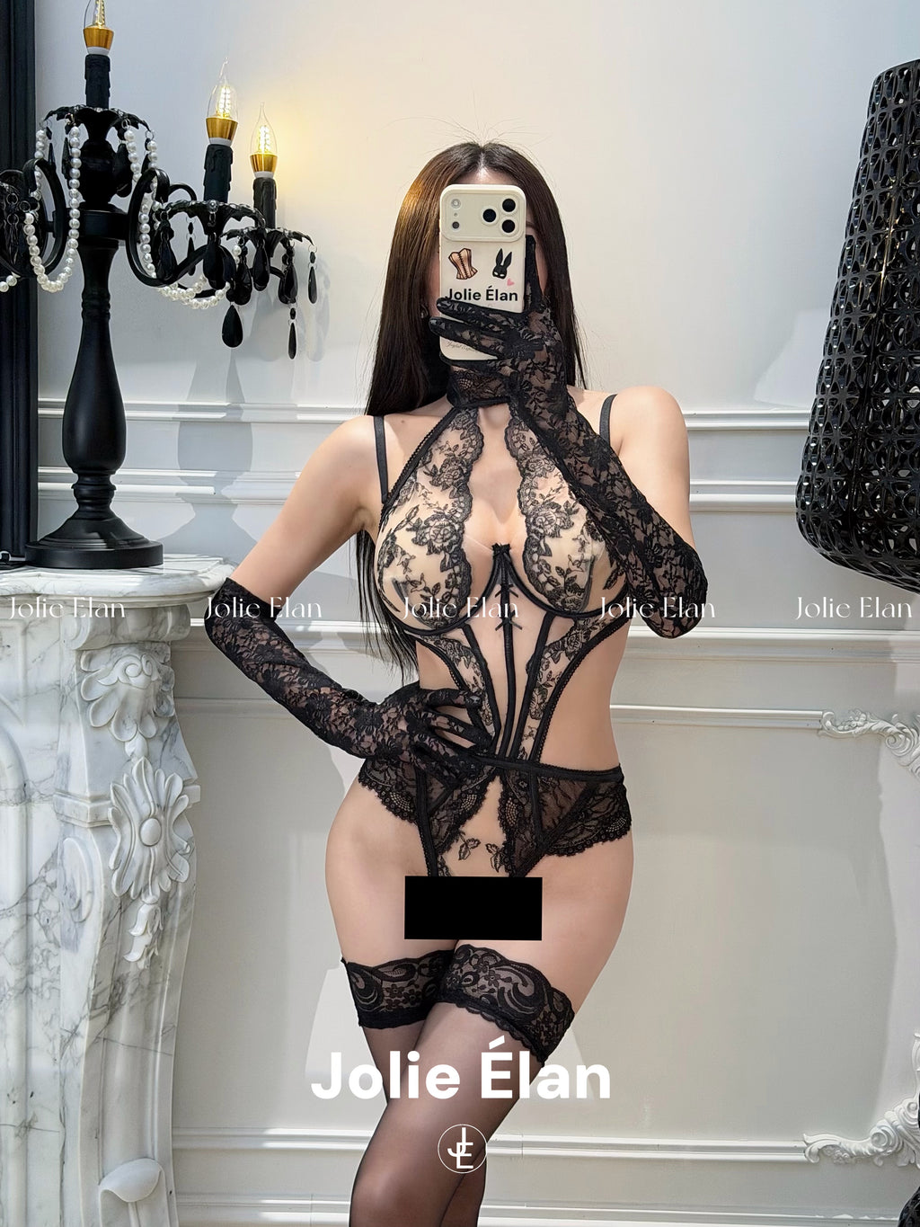 JolieElan · Vivian · French sexy royal sister lace perspective hanging neck pure desire one-piece underwear women