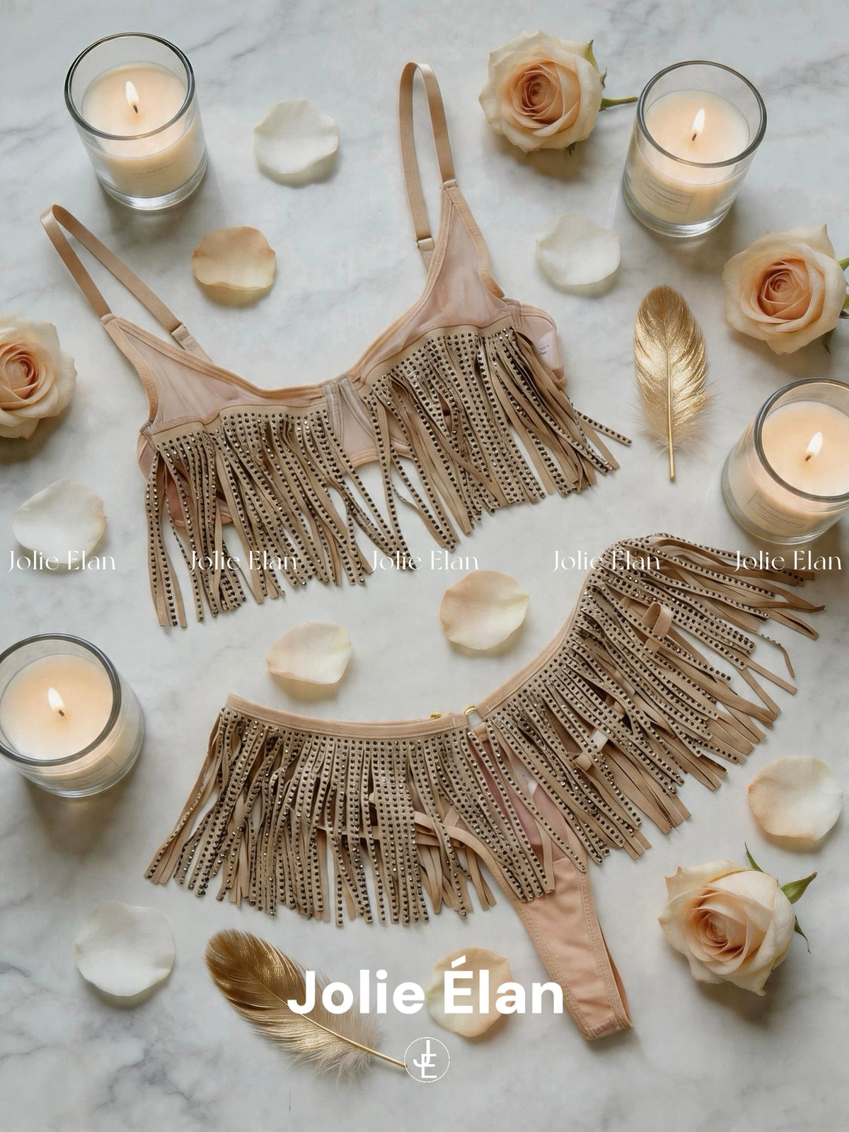 JolieElan · Starfall Quicksand · French Royal Sister Sexy Sequins Tassel Mesh Perspective Underwear Set
