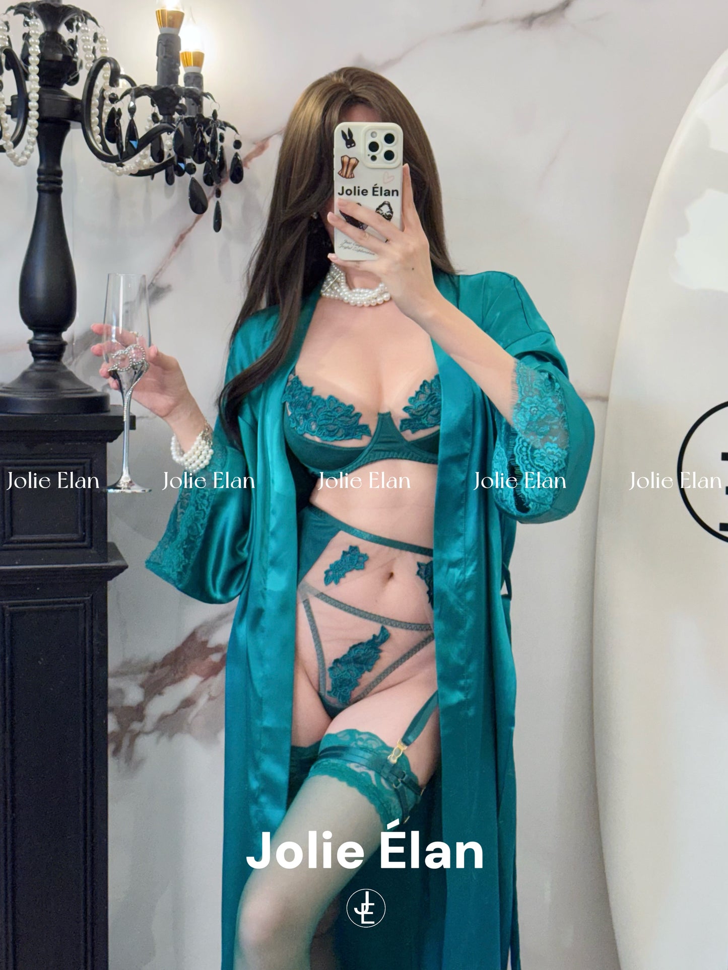 JolieElan · Eden Paradise · French Lace Mesh Embroidery Sexy Perspective Gathering Underwear Set