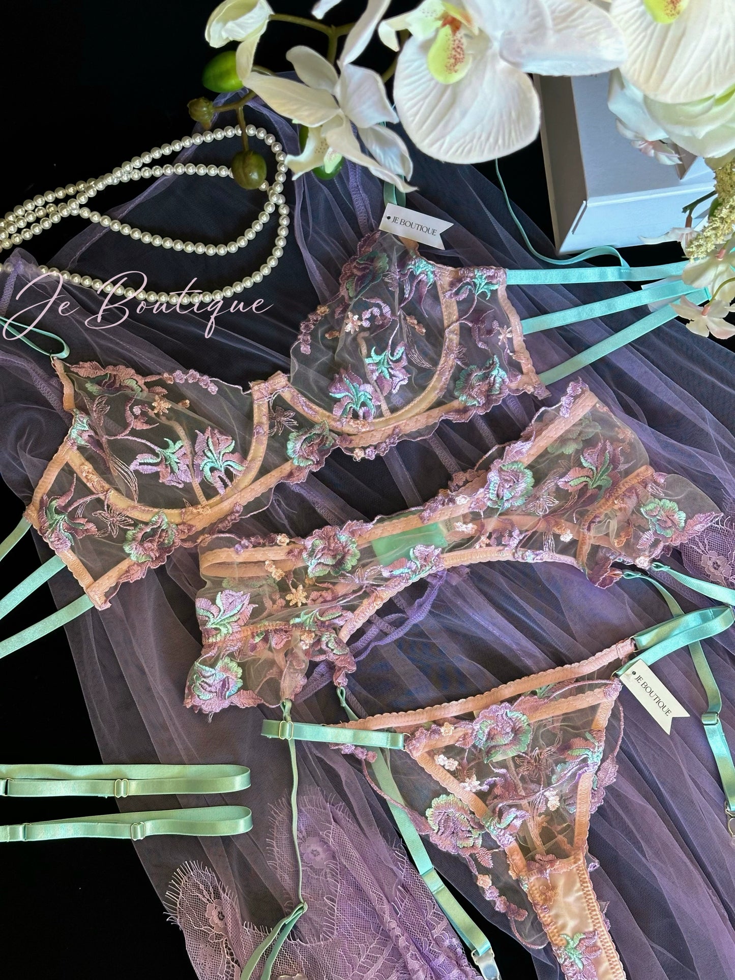 JolieElan · Love Moment · Premium French Romantic Lace Embroidery Ultra-thin Pure Desire Underwear Set