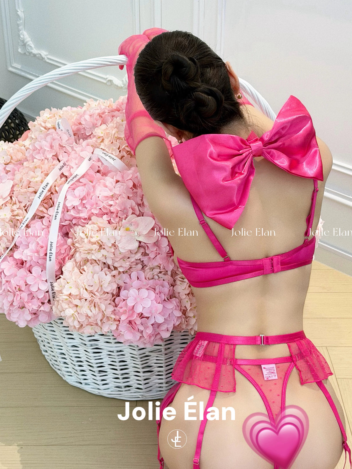 JolieElan Cupid Y2K Barbie pink bow sexy hollow atmosphere qq underwear set