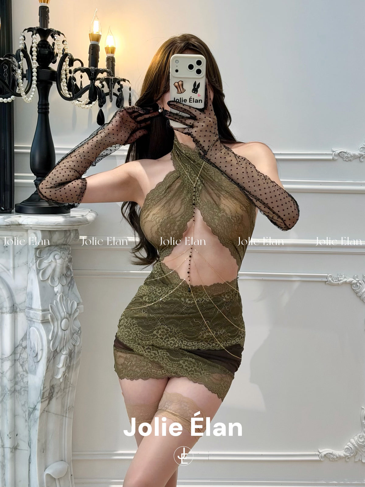 JolieElan · Desire Code · Royal Sister Sexy Neck Cross Lace Perspective Hollow High-end Underwear Skirt
