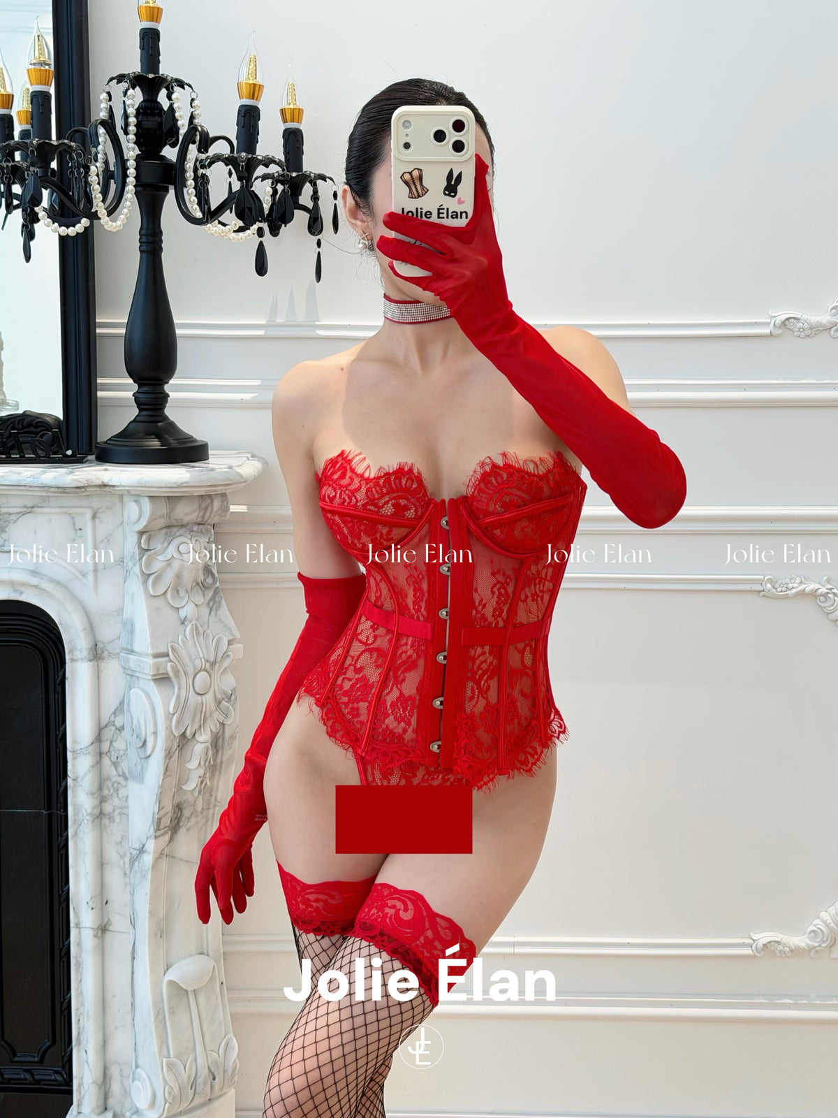 JolieElan Lace Dame Sexy Royal Sister Lace Perspective Fishbone Bust Premium Underwear Set
