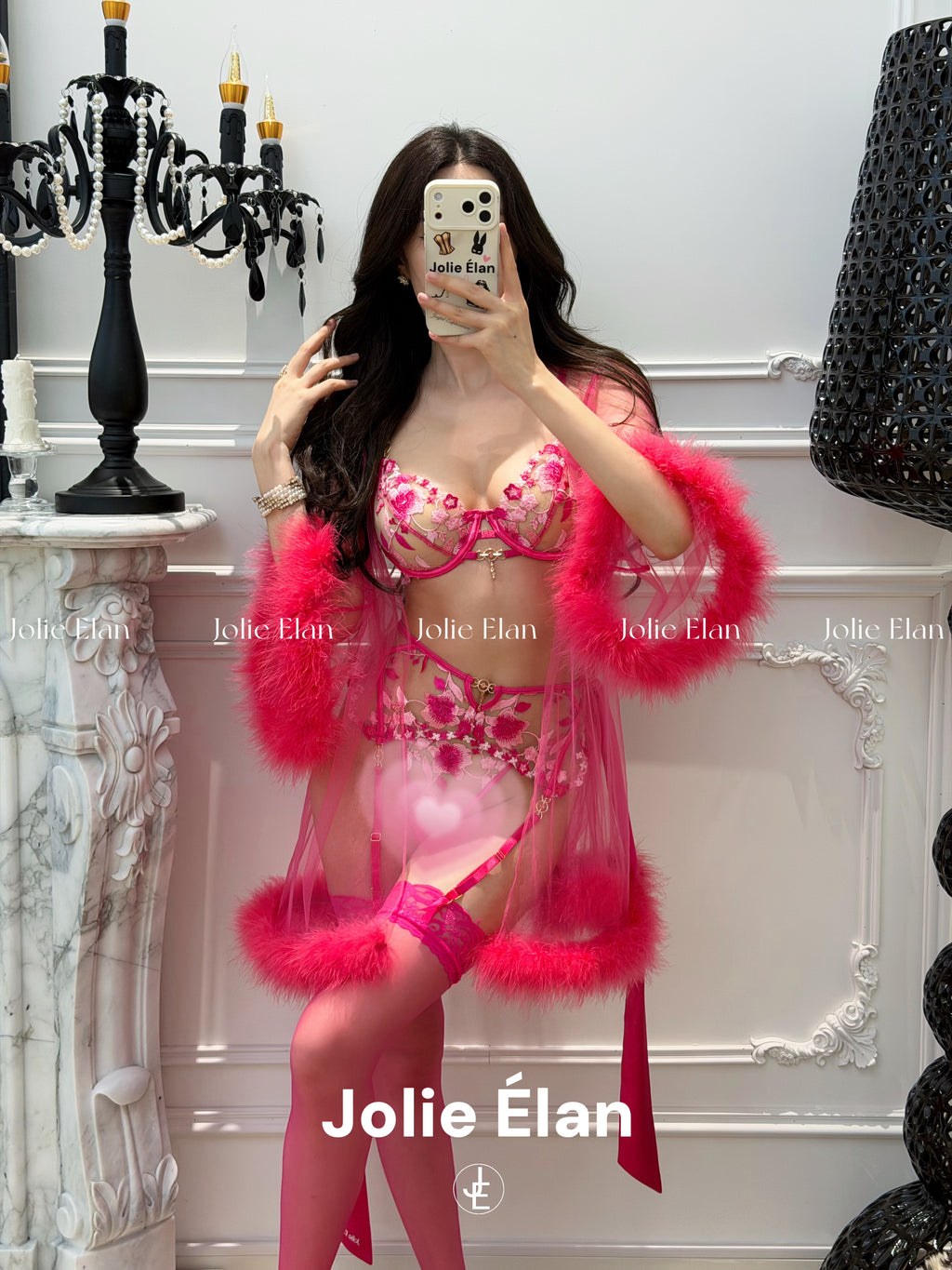 JolieElan · delicate and charming · French sexy heavy industry lace embroidery perspective high-end underwear set
