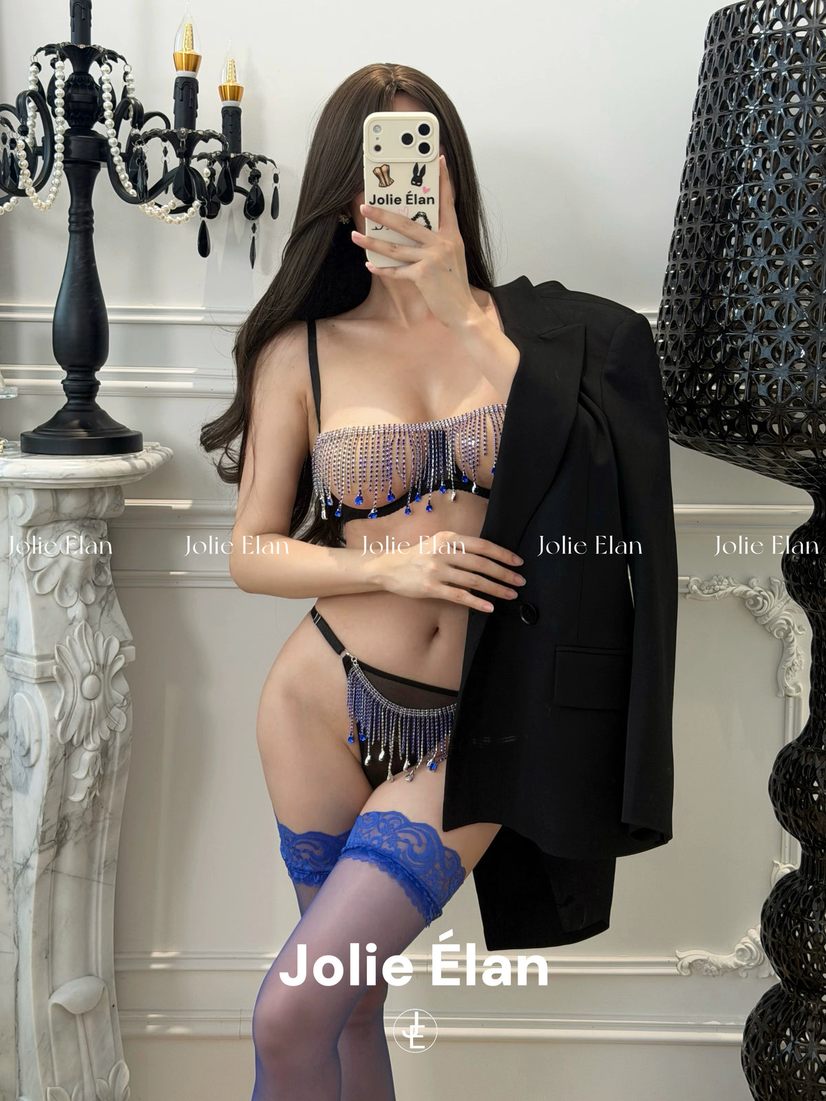 JolieElan · Peerless Beauty · Sexy Tassel Rhinestone Chain Hollow Gathering Explosive QQ Underwear Set