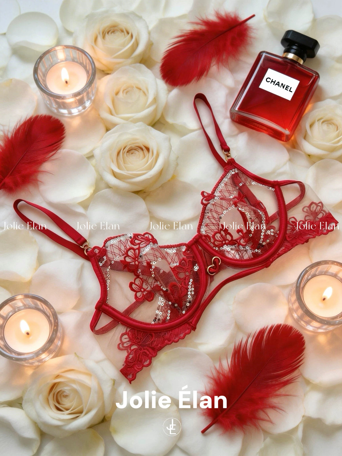 JolieElan · Sweetness · HB Sexy Embroidery Sequins Perspective Light Luxury Premium Split Underwear Set
