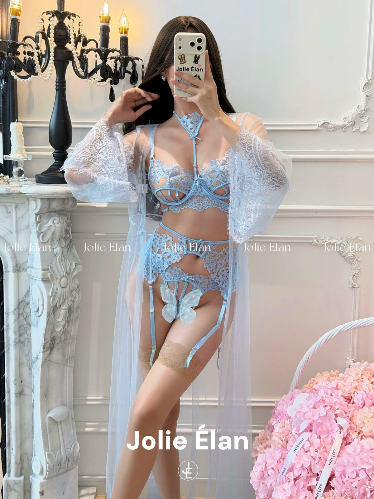 JolieElan · Roman Holiday · French Sexy Lace Heavy Industry Hollow Perspective Premium Underwear Set