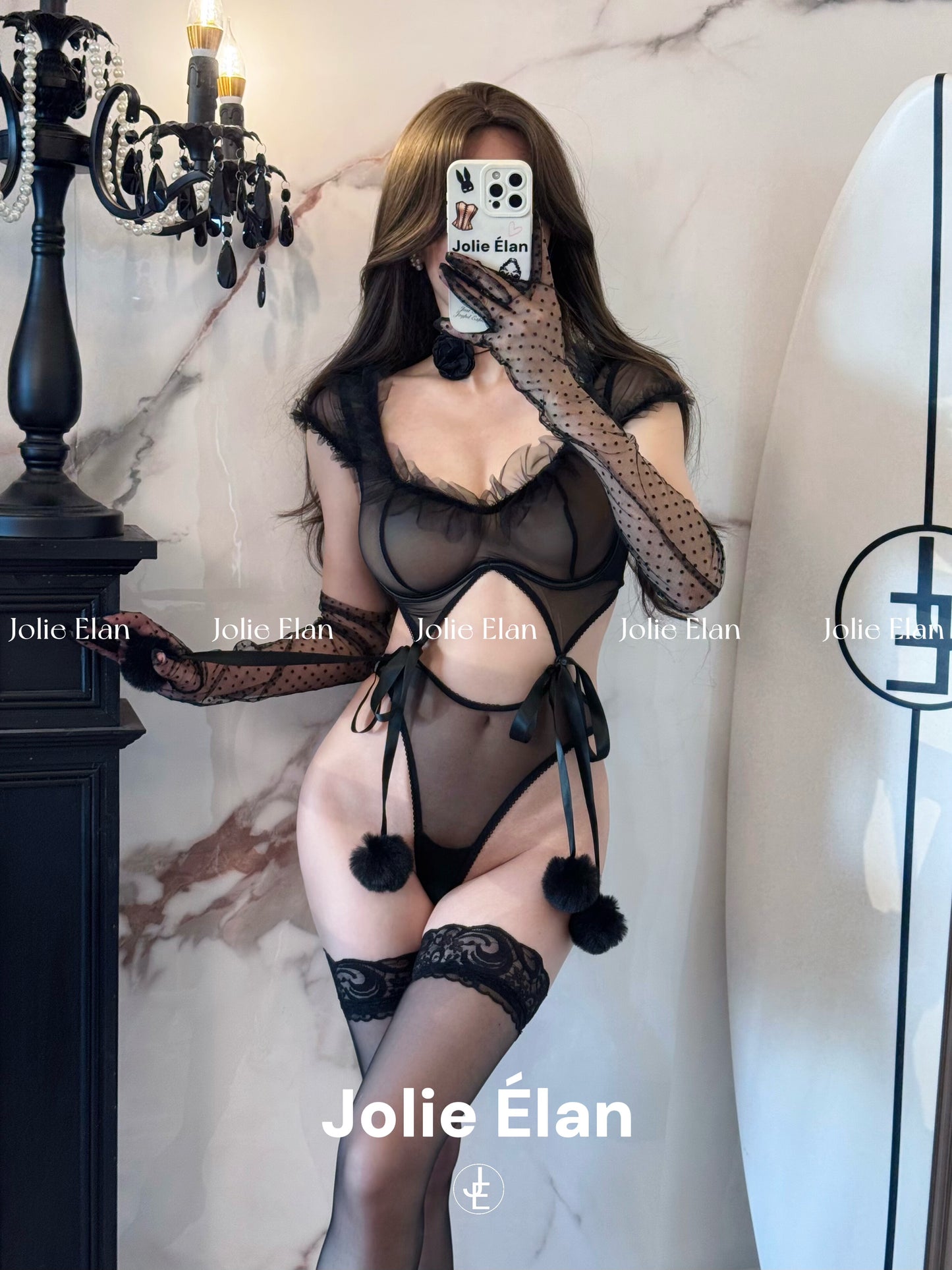 JolieElan · Rebel Game · Sexy Mesh Perspective Hollow Role Playing One-piece Lingerie Set