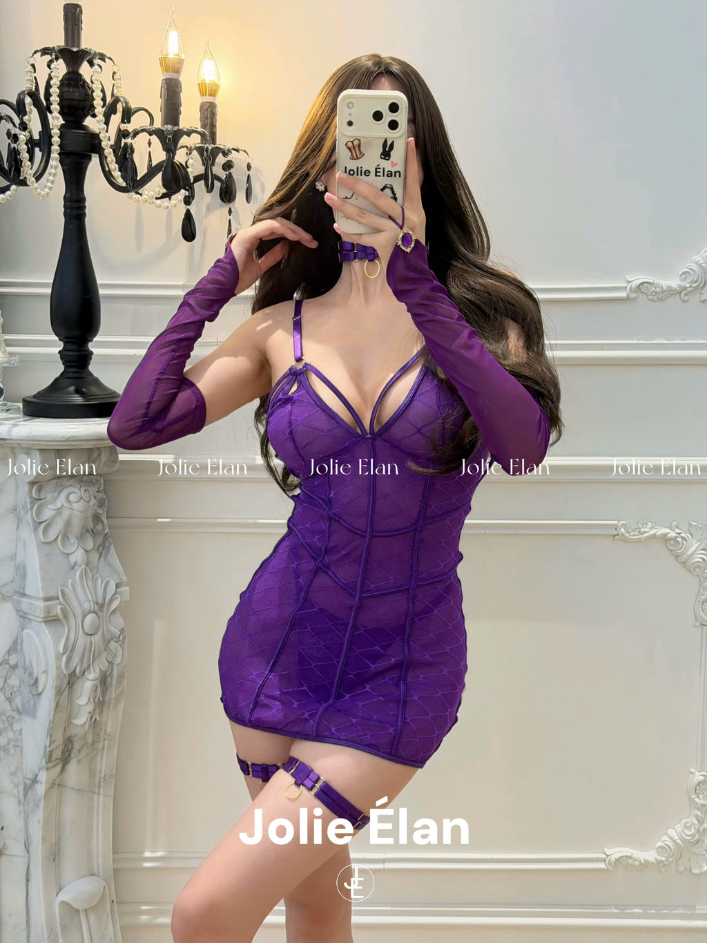 JolieElan · Slightly Drunk Grape · Purple Royal Sister Sexy Spice Girl Mesh Perspective Suspender Underwear Set