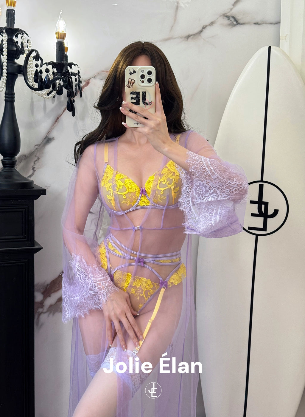 JolieElan · Hot Midsummer · French Lace Embroidered Suspender Sexy Perspective Premium Lingerie Set