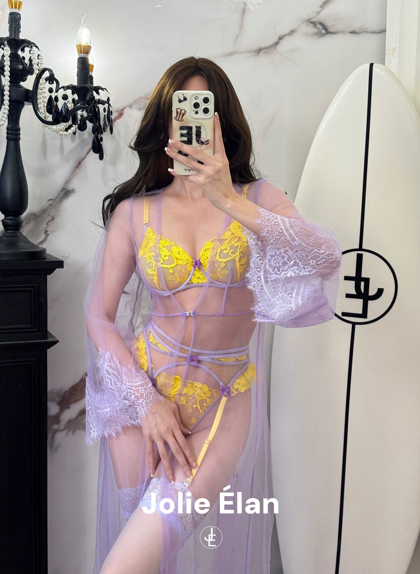 JolieElan · Hot Midsummer · French Lace Embroidered Suspender Sexy Perspective Premium Lingerie Set