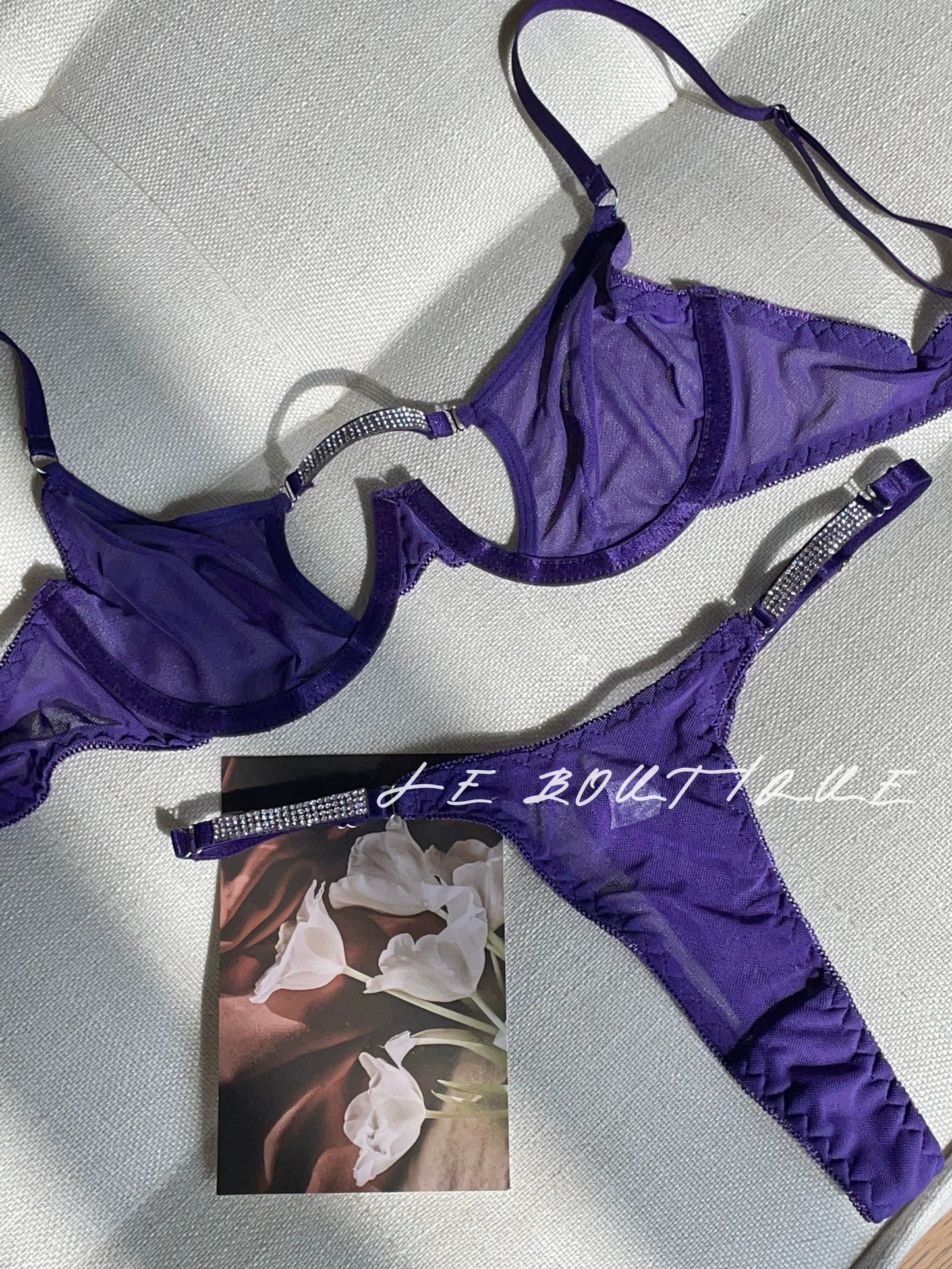 JolieElan · Purple Mist Charm · Premium French Diamond Sexy Mesh Underwear Set