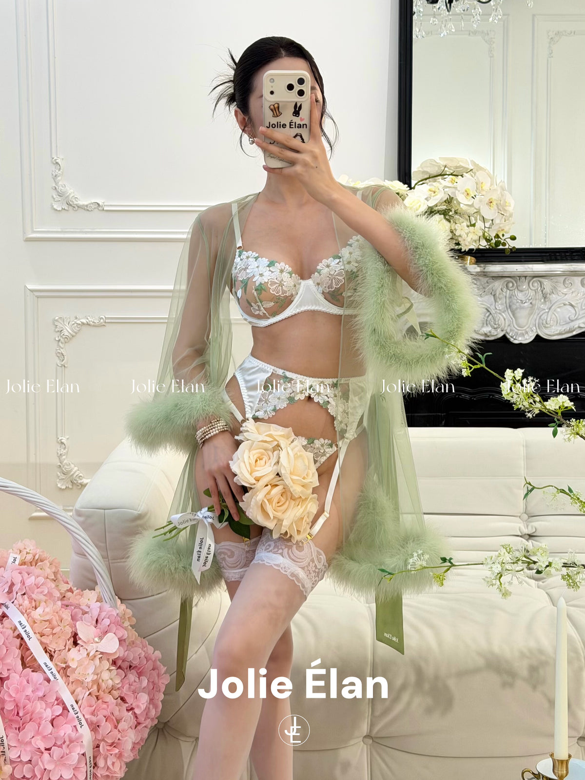 JolieElan · Budding · French Sexy Heavy Industry Lace Embroidery Pure Desire Premium Underwear Set